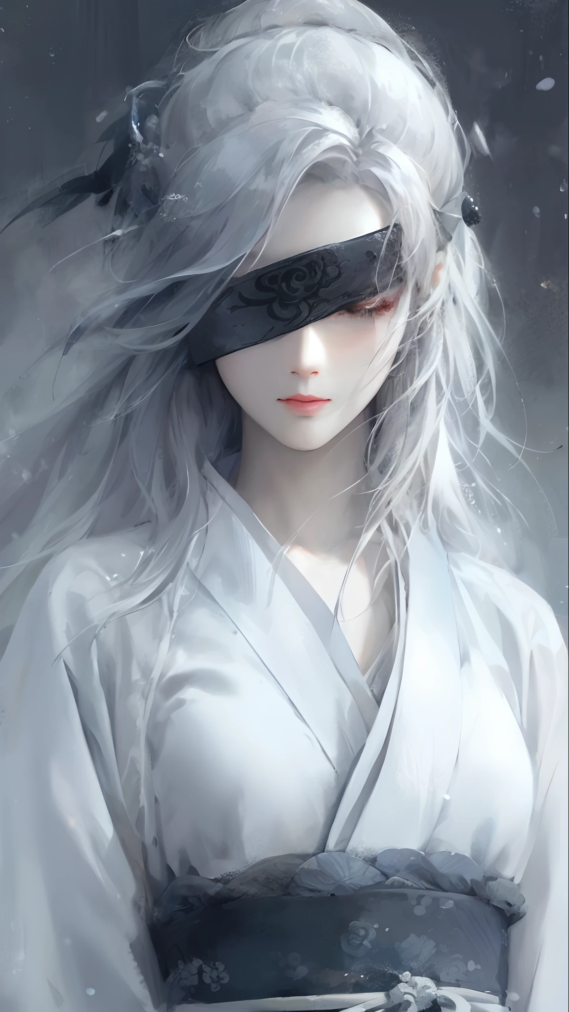 a close up of a woman with white hair and a white mask, beautiful character painting, guweiz, artwork in the style of guweiz, white haired deity, by Yang J, epic exquisite character art, stunning character art, by Fan Qi, by Wuzhun Shifan, guweiz on pixiv artstation