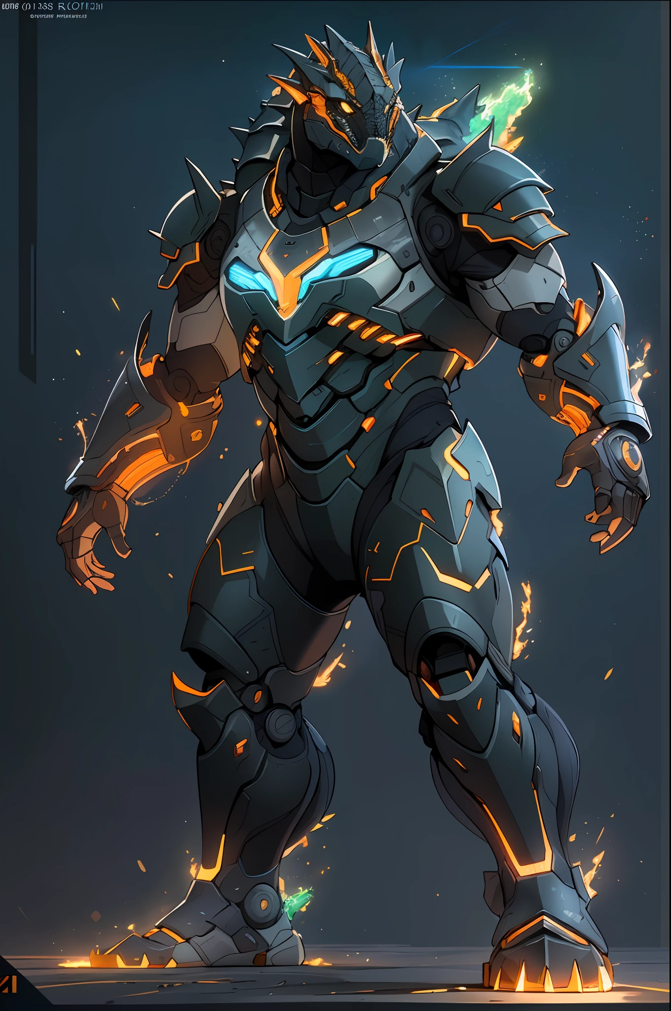 A high-tech combat armor suit inspired by Godzilla concept, Godzilla concept biotech battle armor, (Natural light, professional lighting:1.2, cinematic lighting:1.5, best shadow), (masterpiece:1.5), high definition, best quality, ultra-detailed, extremely delicate, anatomically correct, creativity, RAW photo, unreal engine 5, High-tech armored suits, psychedelic details, BiophyllTech, (add electric power around), fantasy, ultra intricately detailed, Ultra-complex design, A bio-sensitive high-tech battle armor suit infused with Godzilla characteristics, The angular design on the body is illuminated and the display is charging, (energy waves, Energy particles), octane render, perfect images quality, realistic, sure real, full hd, 32k, ((character concept art)), full body character drawing