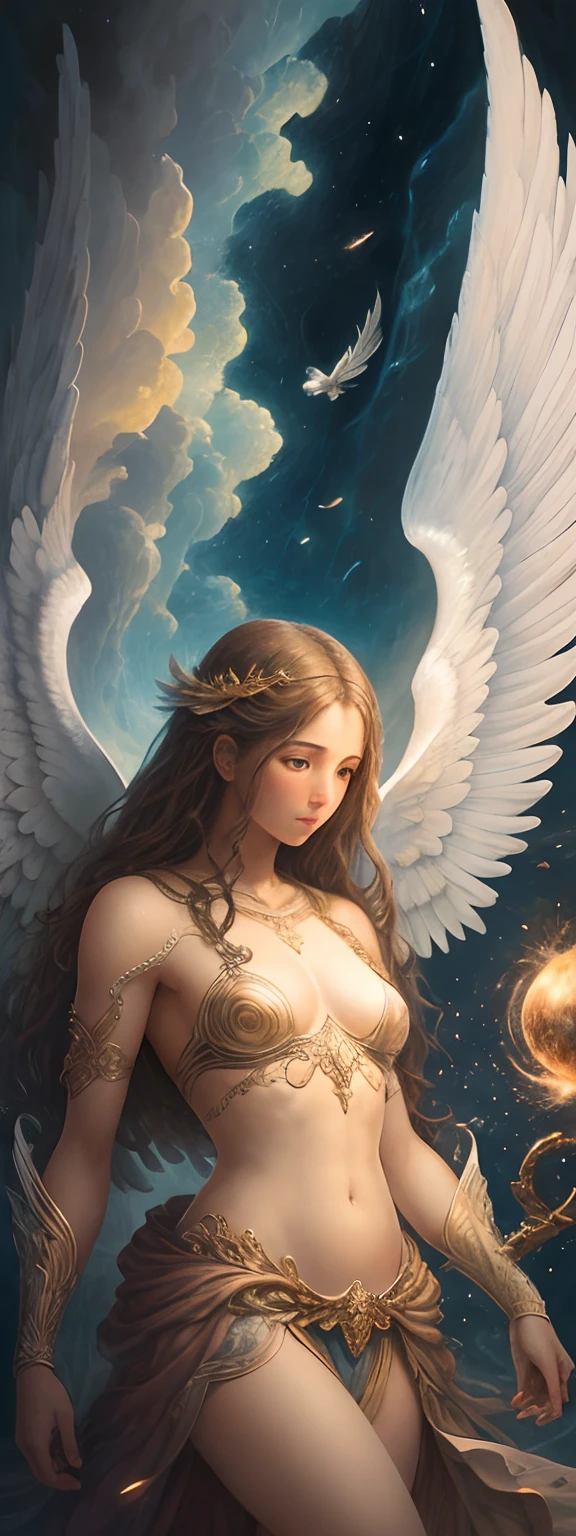 "obra maestra, calidad excepcional, Detailed illustration in ultra high resolution, Powerful Angel, angel masculino, venciendo a multitudes de guerreros"