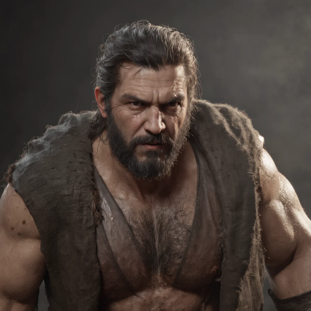 (Professional 3D rendering:1.3) de (Realistic:1.3) Foto de Guiarone,Features soft, bright male heroes, ((Guiarone man muscular rough hero wet look angry hair long beard short beard and fierce expression in dynamic pose, fantastic location, majestoso ambiente desordenado)), corpo inteiro 8k unidade render, action shot, poros da pele, very dark lighting, sombreamento pesado, circunstanciado, Rosto detalhado, (vibrante, fotogrdeia realista, Realistic, Dramatic, Escuro, foco nítido, 8k), (Old leather clothes damaged by bad weather:1.4), ((((Use peles)))), (intrincado:1.4), decadente, (altamente detalhado:1.4), pintura digital, rendering by octane, art stations, Conceito-Arte, liso, foco nítido, illustration, germe da arte, (Loish:0.23), Wlop Ilya Kuvshinov, e Greg Rutkowski e Alphonse Mucha Gracias, (global ilumination, studiolight, Light Volumetric), chuva forte, floating particles, patife, fantasia, Onze, corpo inteiroesbian, ((Fundo escuro e antigo da cidade:1.3)),CGSesociedade,art stations
