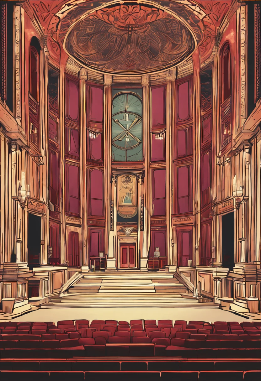 Create the interior of a Masonic temple with animation