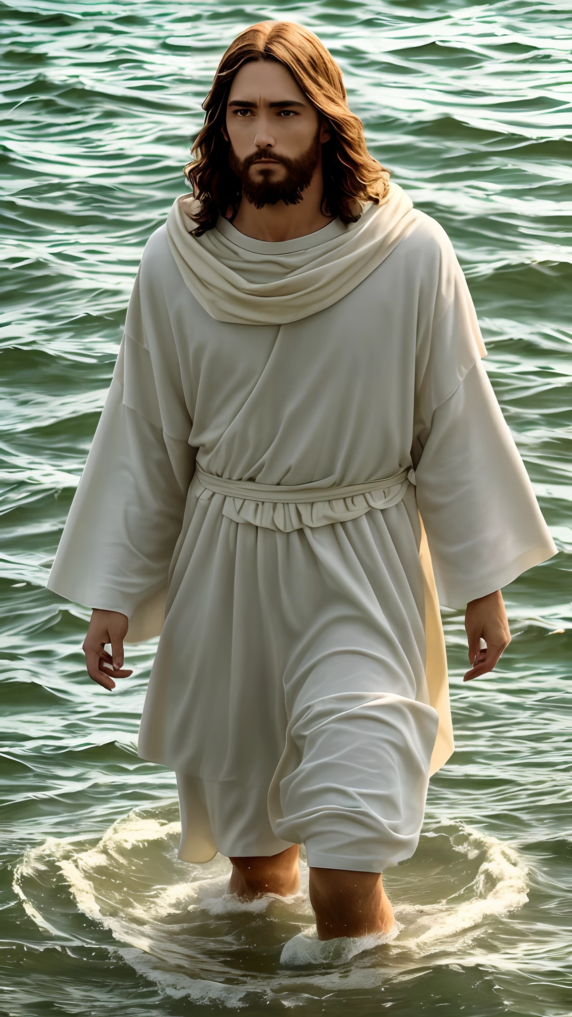 Jesus walking on the waters of the sea, floating standing in the waters of the sea --auto --s2