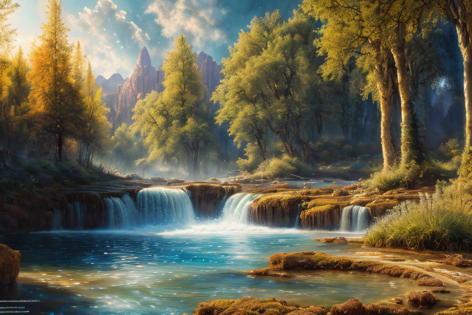 paysage futuriste, Eau, (Highly detailed CG Unit 8k wallpaper), The most beautiful work of art in the world, Professional majestic oil painting, complexe, High detail, mise au point nette, dramatique, Art of photorealist painting,