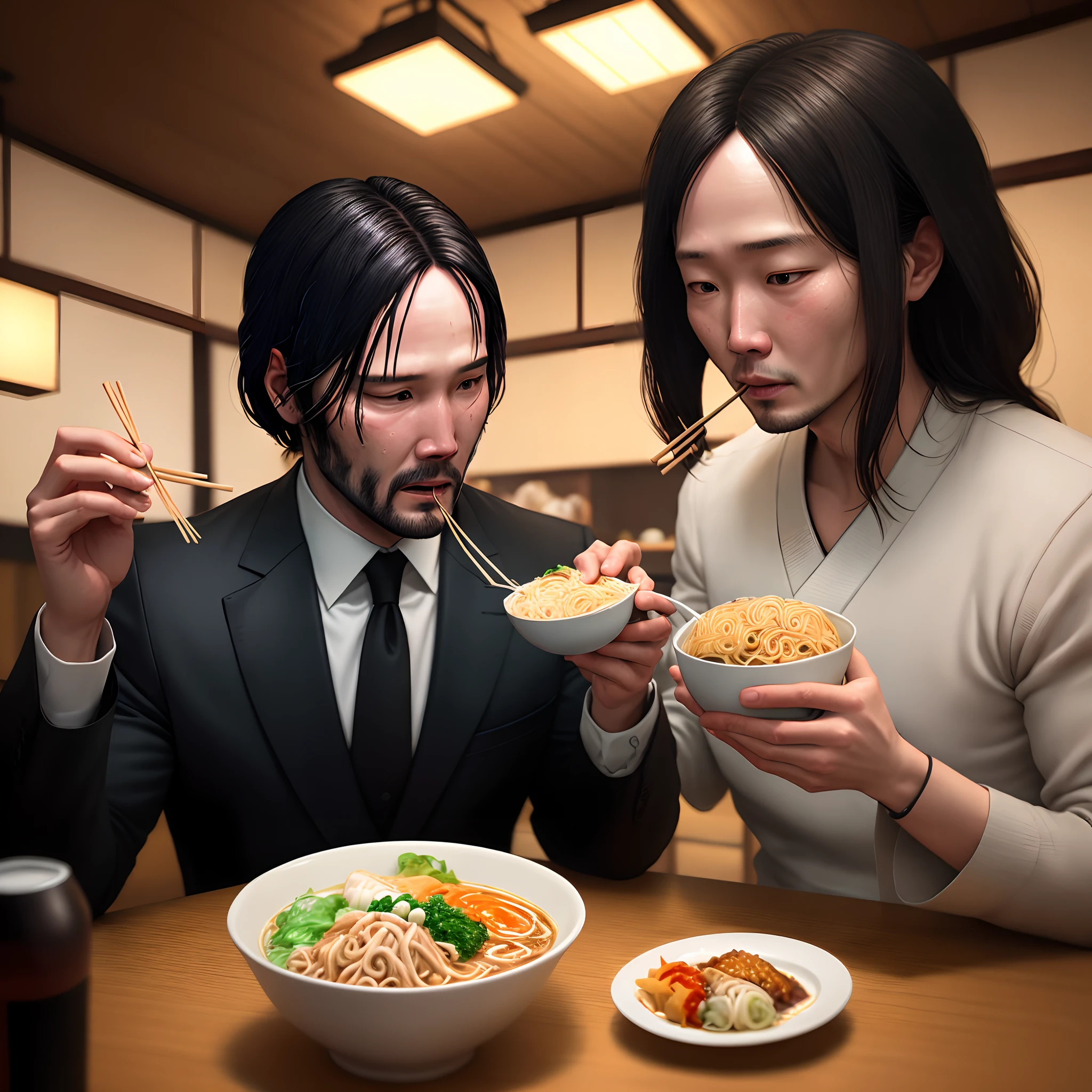 John Wick eating Ramen In a Japanese restaurant