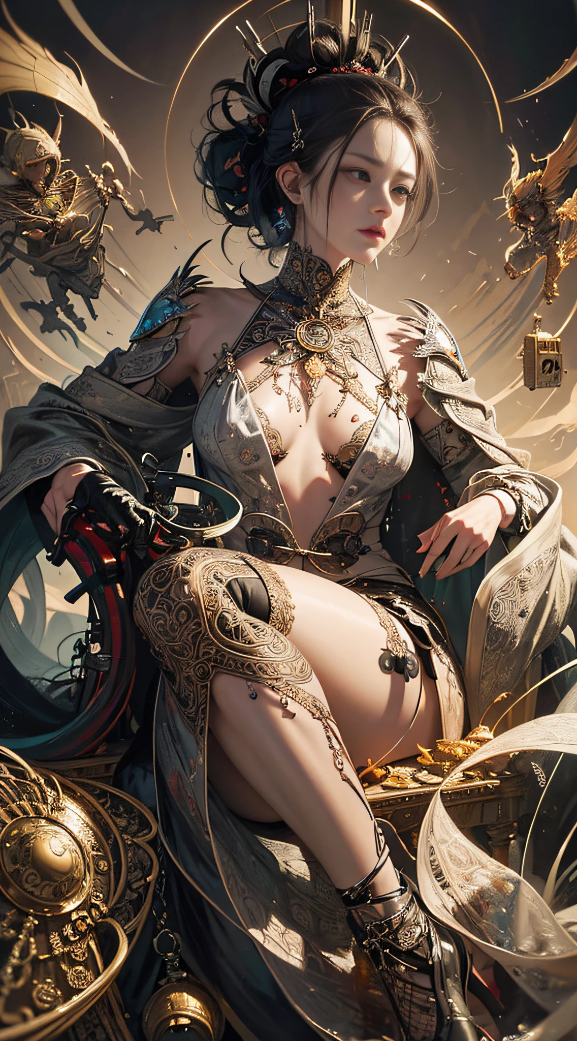 official art, unity 8k wallpaper, ultra detailed, beautiful and aesthetic, masterpiece, best quality, (zentangle, mandala, tangle, entangle), (fractal art:1.3) , 1girl, extremely detailed, dynamic angle, cowboyshot, the most beautiful form of chaos, elegant, a brutalist designed, vivid colours, romanticism, by james jean, roby dwi antono, ross tran, francis bacon, michal mraz, adrian ghenie, petra cortright, gerhard richter, takato yamamoto, ashley wood, atmospheric, ecstasy of musical notes, streaming musical notes visible