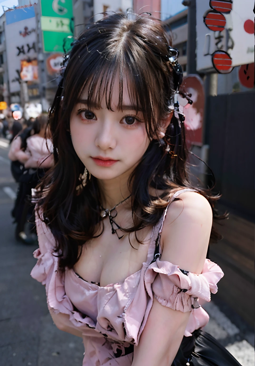 best quality, masterpiece, ultra high res, 8K, raw, (photo realistic:1.4), sharp focus, 1 girl, (detailed background:1.5), (tokyo street:1.3)