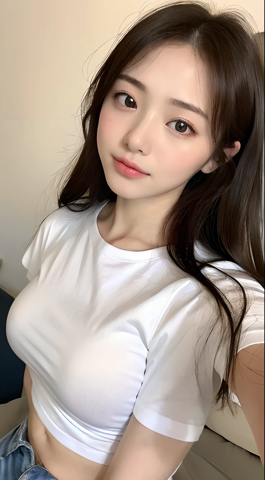 (children's room)、(bare navel)、(white thin naked oversize t-shirt:1.2)、randome pose、(top-quality,masterpiece:1.3,超A high resolution,),(ultra-detailliert,Caustics),(Photorealsitic:1.4,RAW shooting,)Ultra-realistic capture,A highly detailed,High resolution 16K human skin closeup、 Skin texture is natural、The skin looks healthy with an even tone、 Use natural light and color,女の子1人,japanes,23years old,kawaii,A dark-haired,Middle hair,,smil,,(depth of fields、chromatic abberation、Wide range of lighting、Natural Shading)