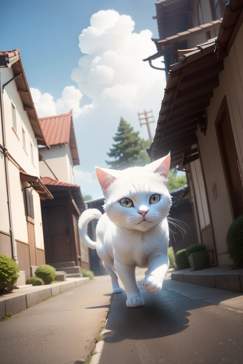 Alafed image of a running white cat, animation character, cute 3d render, White cat, pixar renderman render, Rendered on Pixar, white ( Cat ) girl, 3 d animated, 3D Animation, Pixar Animation，Hyper Detailed, 3D rendering stylized, Pixar CGI, Pixar 3D Animation Style, CGI Animation ,appearance々Angle,Multiple Sheets,rightward,Different angles, Character Sheet, Ghibli style, 児童書, Illustration, --niji 5 --ar 16:9 -