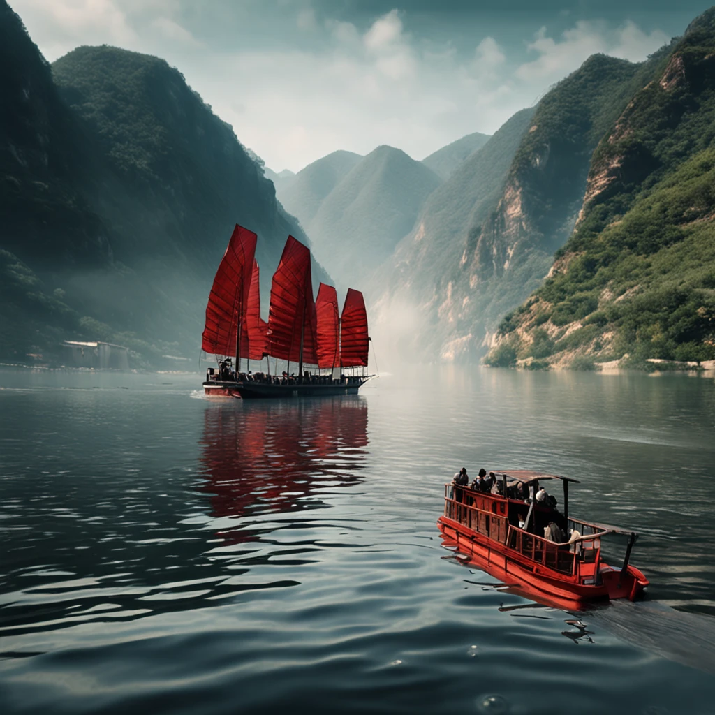 There is a river in the middle of the extremely high mountains of the Yangtze River in China, When the boat moves forward in the river. The scenery is very beautiful, 64K HD images