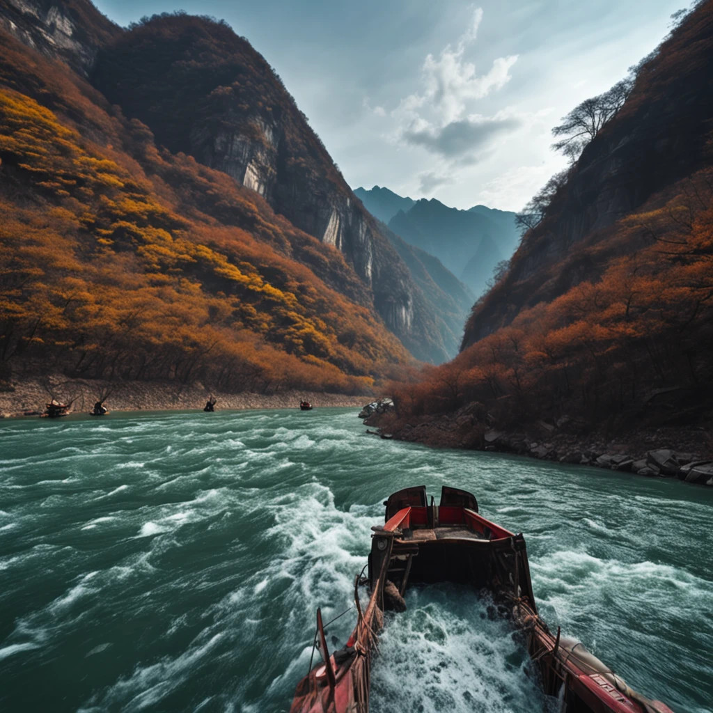There is a river in the middle of the extremely high mountains of the Yangtze River in China, When the boat moves forward in the river. The scenery is very beautiful, 64K HD images