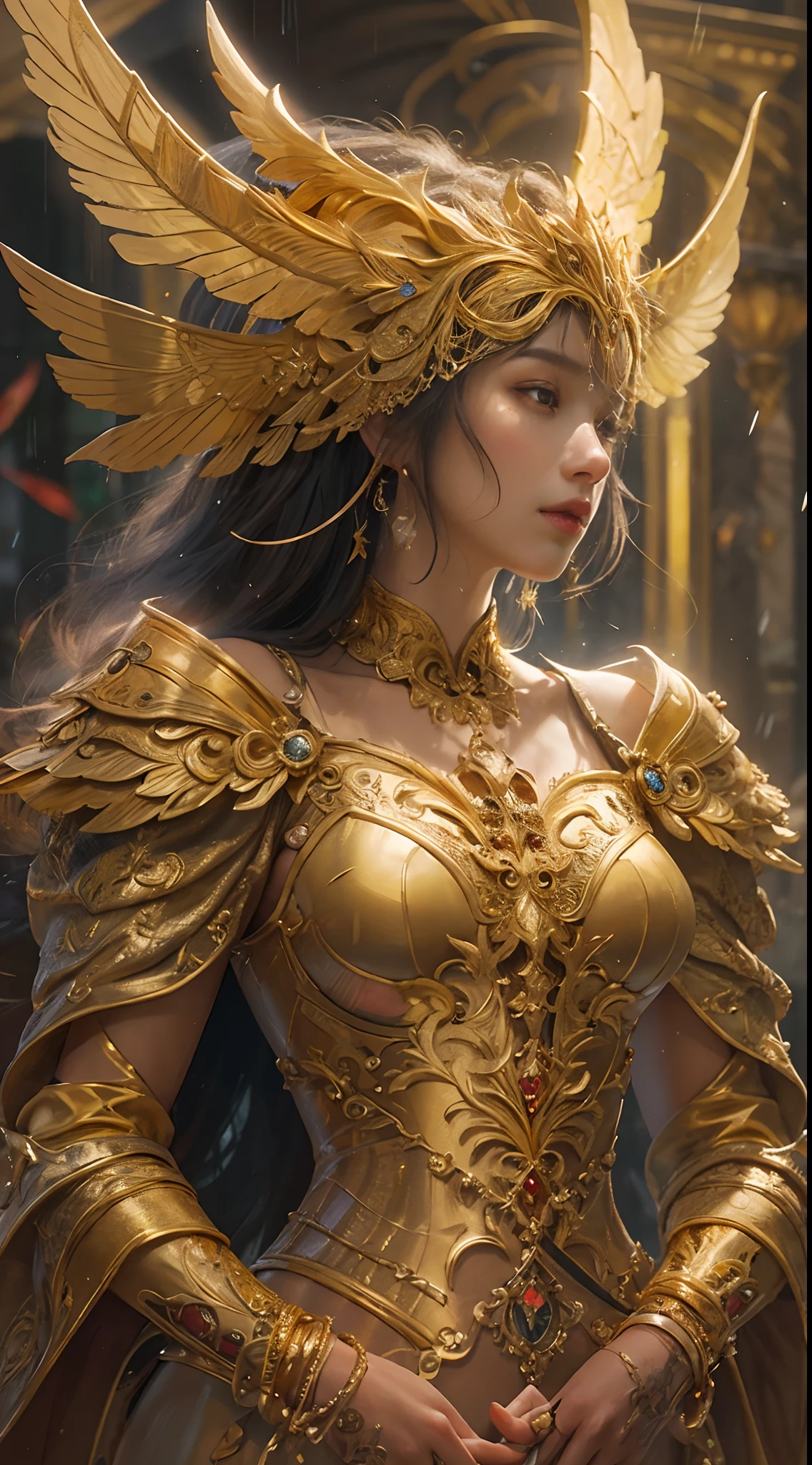 by Jason Chan, Wild Immortals dance amidst swirling mists, each adorned in vibrant, celestial garments, embodying the untamed forces of nature, (magnificent background, full of details:1.2), (technological, futurist:1.2), Cybernetic Baroque, baroque-inspired aesthetics merged with cybernetic elements, intricate details with a futuristic edge, ornamental complexity, (masterpiece, intricate details:1.2), looking at viewer, dynamic pose, style of Nicola Samori