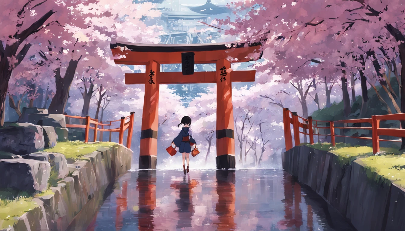 Torii Shrine Cherry blossoms fall