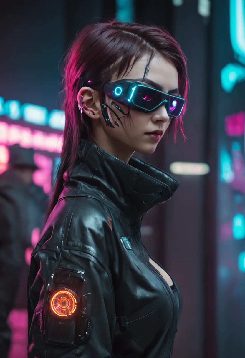 uma mulher ::focus parte roboticas, ::style futurista cyberpunk, ::n_style digital painting, estilo realista