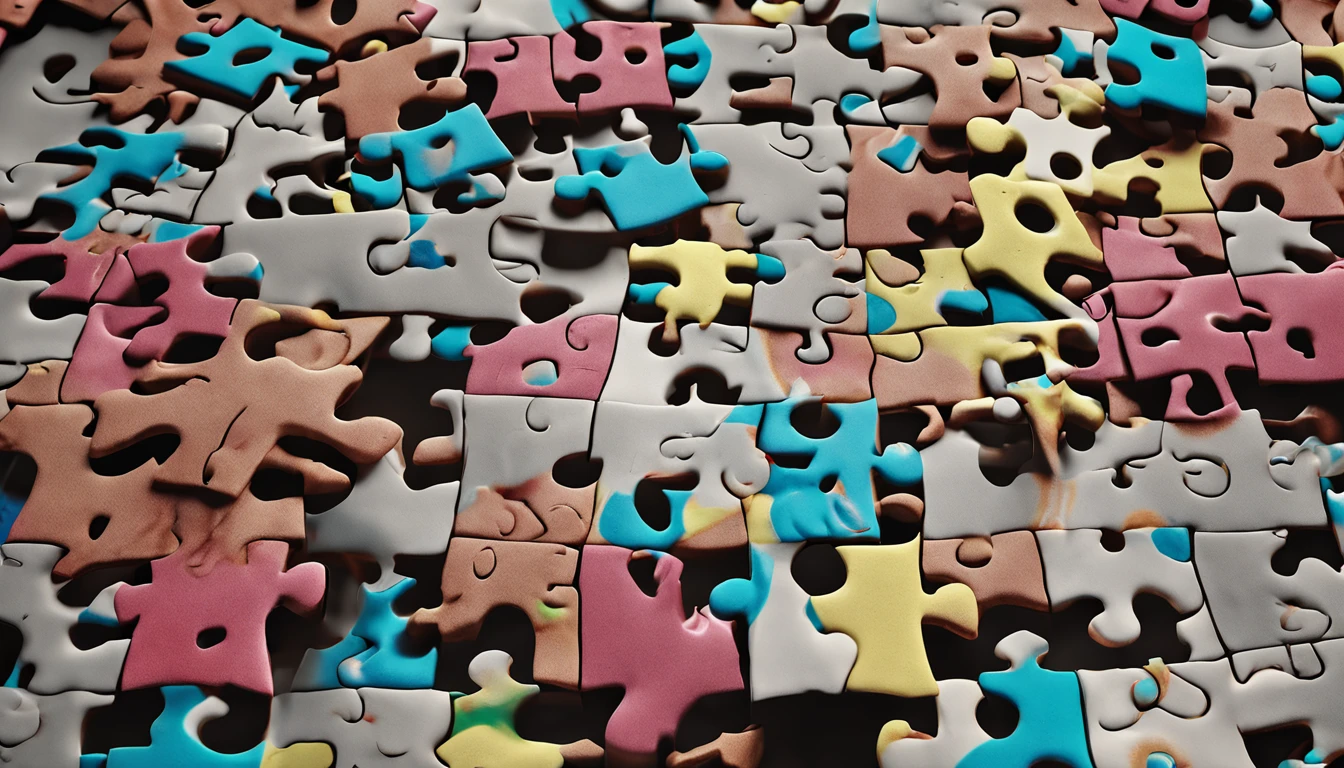 Noon trending on the artstation, sharp focus, studio shot, intricate detail, highly detailed An image of a jigsaw puzzle being put together with pieces that represent difficult situations, symbolizing acceptance of the pieces that don't fit.