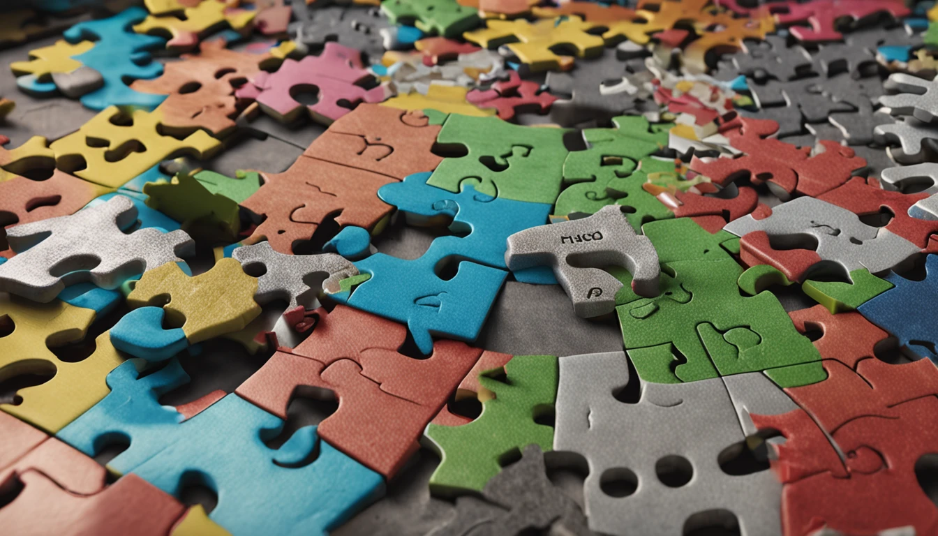 Noon trending on the artstation, sharp focus, studio shot, intricate detail, highly detailed An image of a jigsaw puzzle being put together with pieces that represent difficult situations, symbolizing acceptance of the pieces that don't fit.