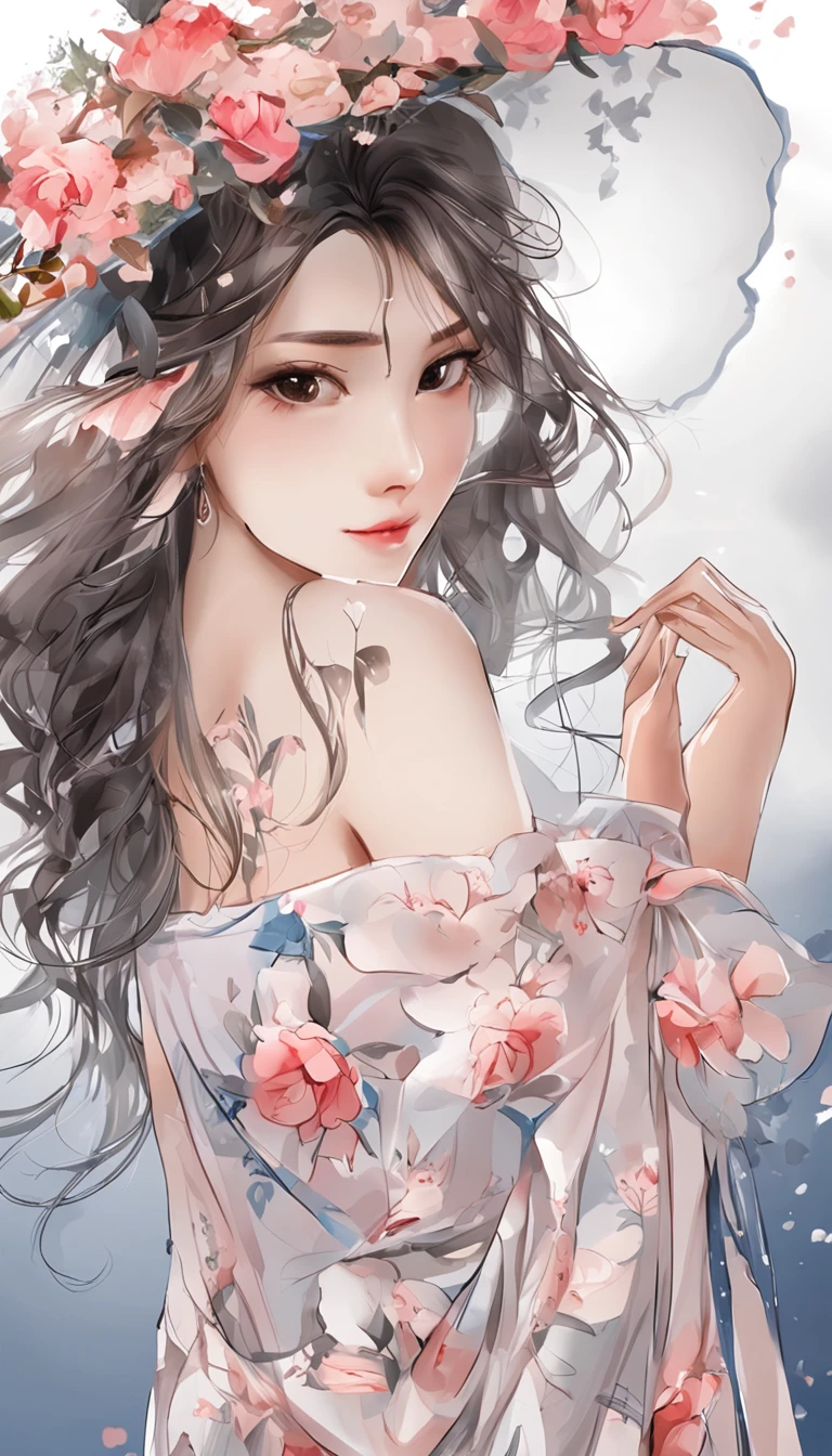 ((full body)), ((from below)), the night,dark blue sky,Pink floral dress,dignified,slim,stand posture,legs crossed, slender leg, cabelos preto e longos, beautiful age girl, white headgear,Hairline,slanted bangs, shairband, hair adornments, forehead jewel, Jewel branch of Paulai, Crescent hair ornaments, fish hair ornament, glitters, cinmatic lighting, Lens glare, UHD,high qulity, A high resolution, best qualtiy, 8K, 16K, high detal, high qulity, super detailing, anatomy correct, tmasterpiece, Beautiful teengirl,Beautiful goddess,Detailed scenes, Beautiful digital illustration, the detail,Hyper-detailed, Cinematic quality