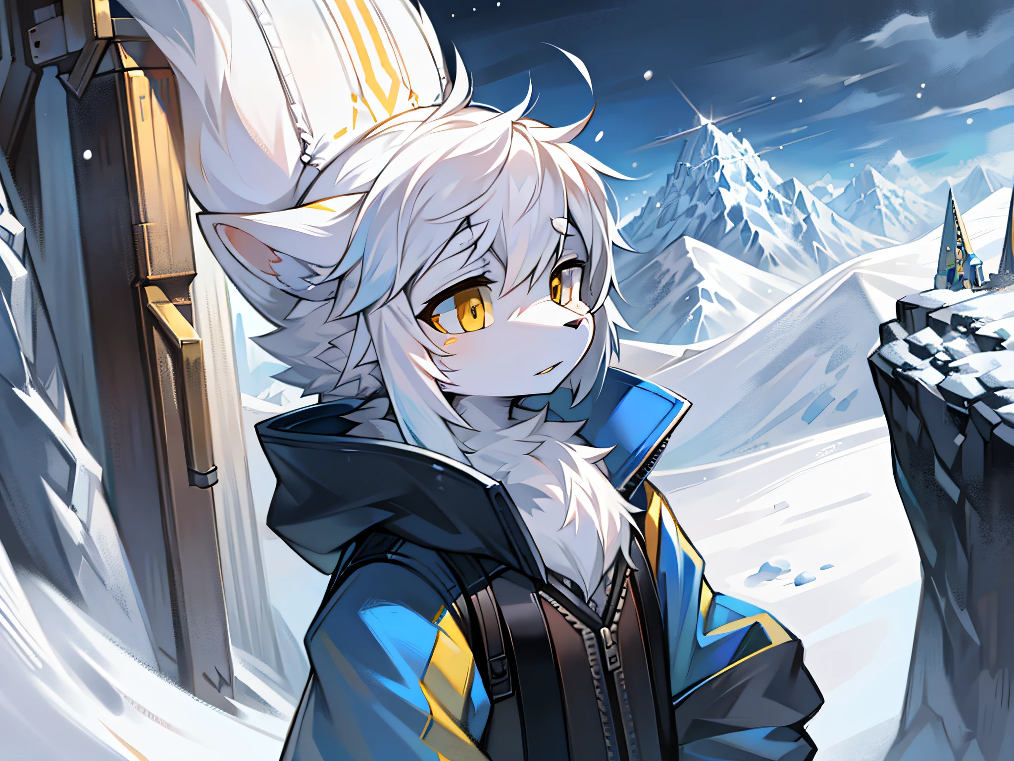 snow mountains,Climbers,furry,White hair,yellow-eyed,Storm jacket