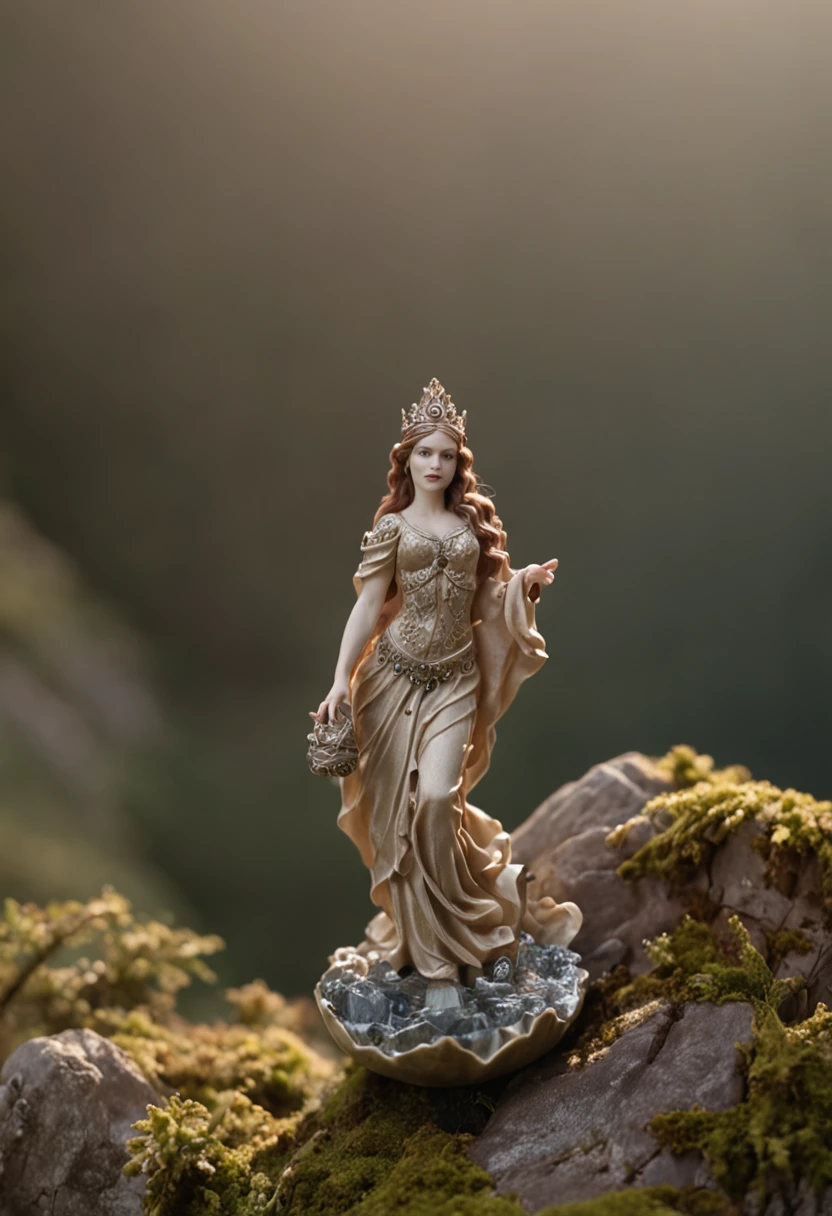 Siren of Lilliput, mermaid like figure, miniature highlands, miniature mountains, paper art