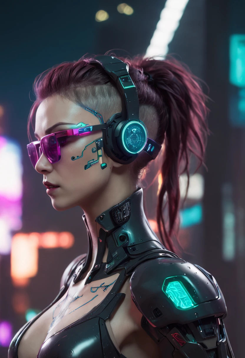 uma mulher ::Focus Part Robotics, ::style futurista cyberpunk, estilo realista ::n_style pintura digital, partes deformadas, rosto deformado