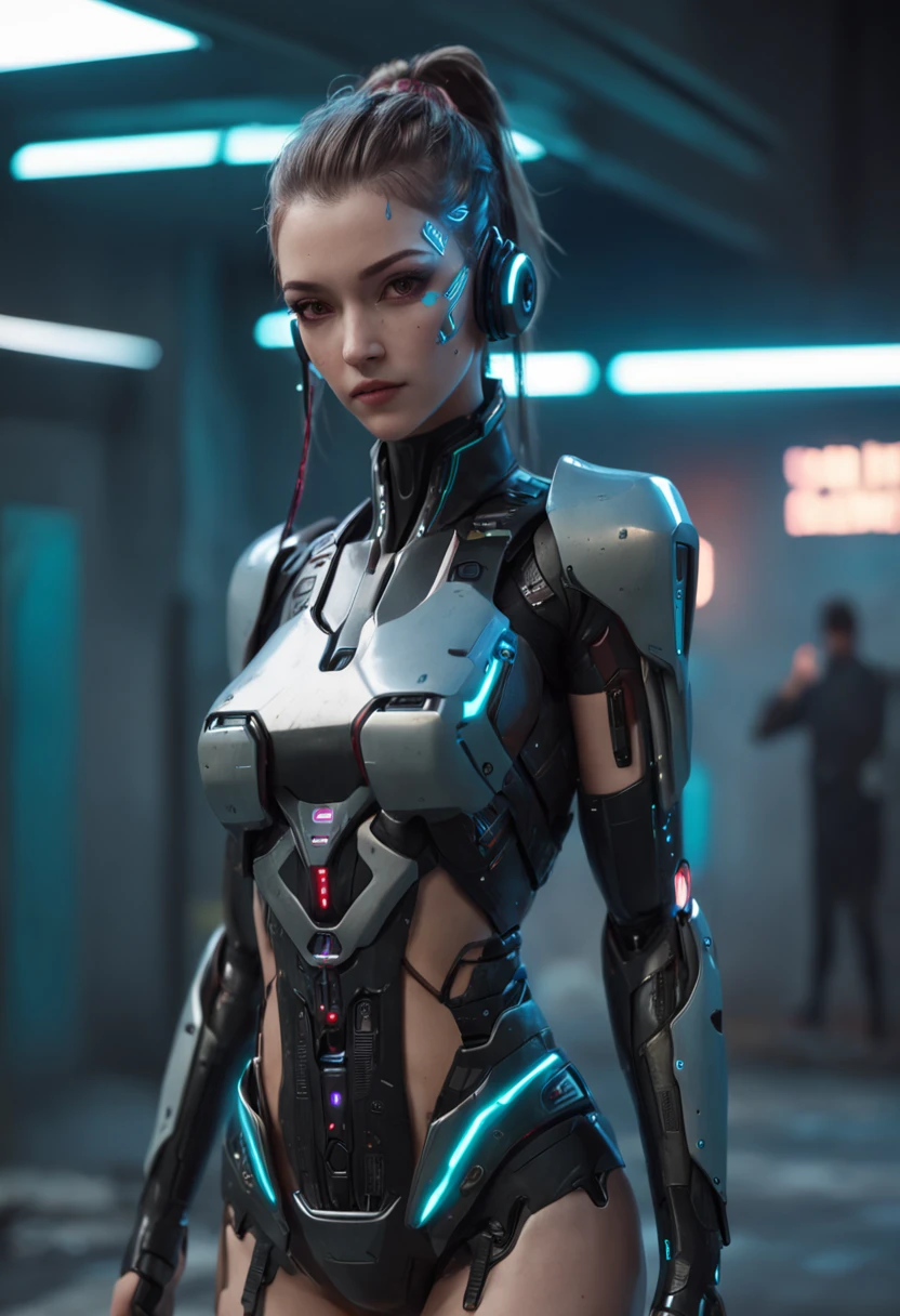 uma mulher ::Focus Part Robotics, ::style futurista cyberpunk, estilo realista ::n_style pintura digital, partes deformadas, rosto deformado