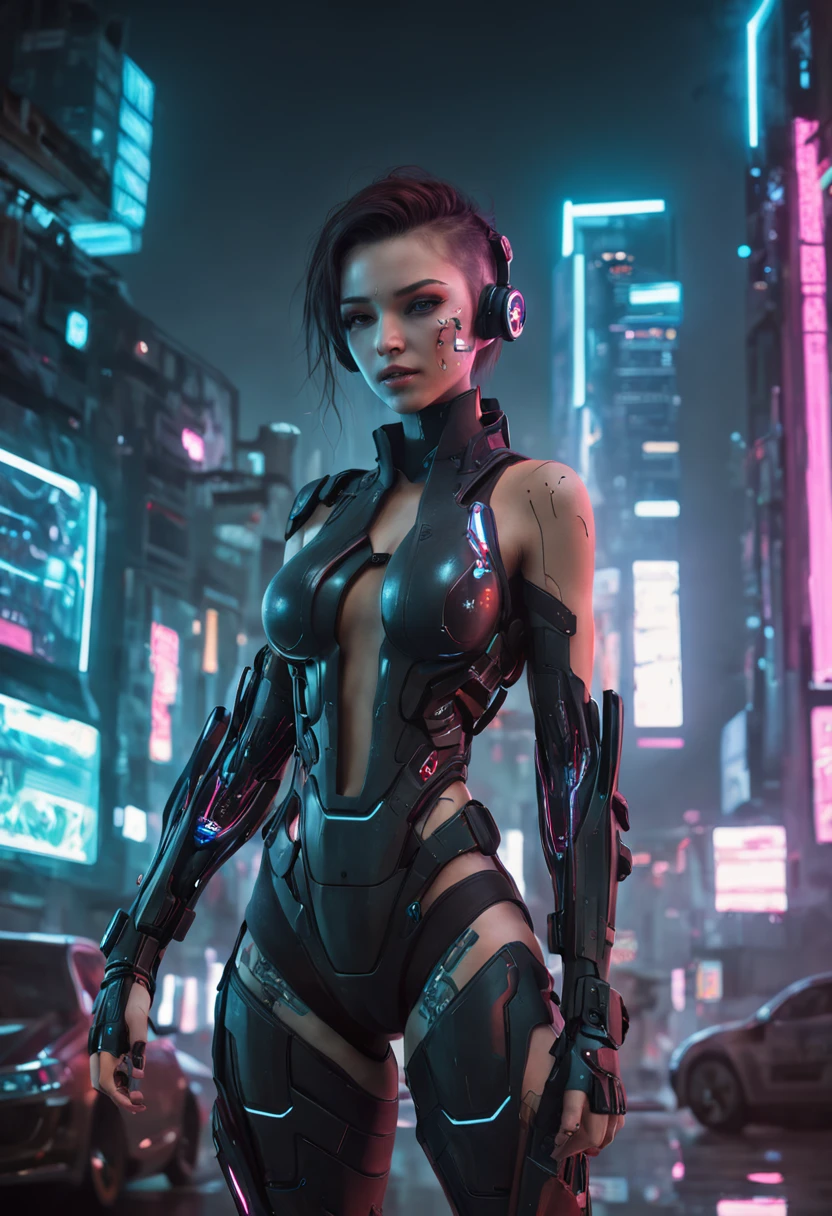 uma mulher ::Focus Part Robotics, ::style futurista cyberpunk, estilo realista ::n_style pintura digital, partes deformadas, rosto deformado