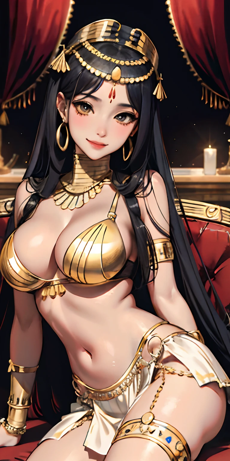 realisticlying、Ancient Egypt、Girls in Cleopatra style、Clothing in the time of the pharaohs、Cleavage emphasis、Breasts enlarged、Smile、Face Real、A sexy