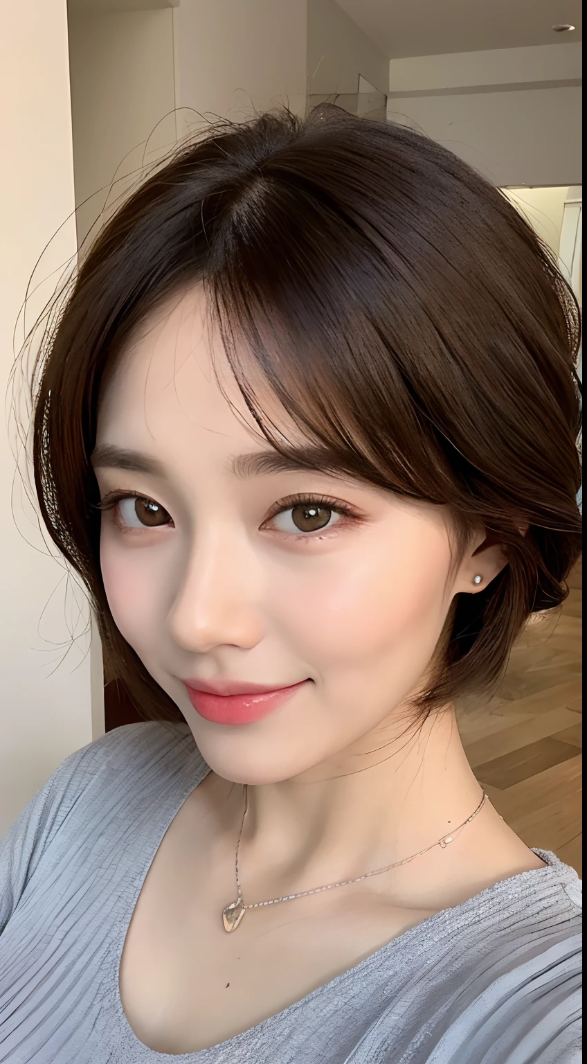 ((Best Quality, 8K, Masterpiece: 1.3)), 1girl, Slim Abs Beauty: 1.3, (Hairstyle Casual, Big Breasts: 1.2), Dress: 1.1, Super Fine Face, Delicate Eyes, Double Eyelids, Smile, Home