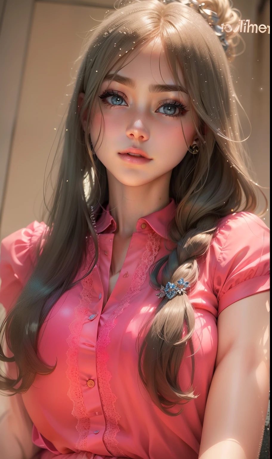 simple background, (masterpiece),((ultra-detailed)), (highly detailed CG illustration),(expressionless), (best quality:1.2),(1girl:1.2),High quality texture, intricate details, detailed texture, High quality shadow, a realistic representation of the face, Detailed beautiful delicate face, Detailed beautiful delicate eyes, brown eye pupil, a face of perfect proportion, depth of field, perspective,20s, slender face, (big eyes:1.2),blush,glossy lips, ((huge breasts)), distinct_image, (lustrous skin), solo focus, (brown hair), (streaked hair), light source contrast, ((long hair)), (pureerosface_v1:0.5) , (ulzzang-6500-v1.1:0.5), nsfw