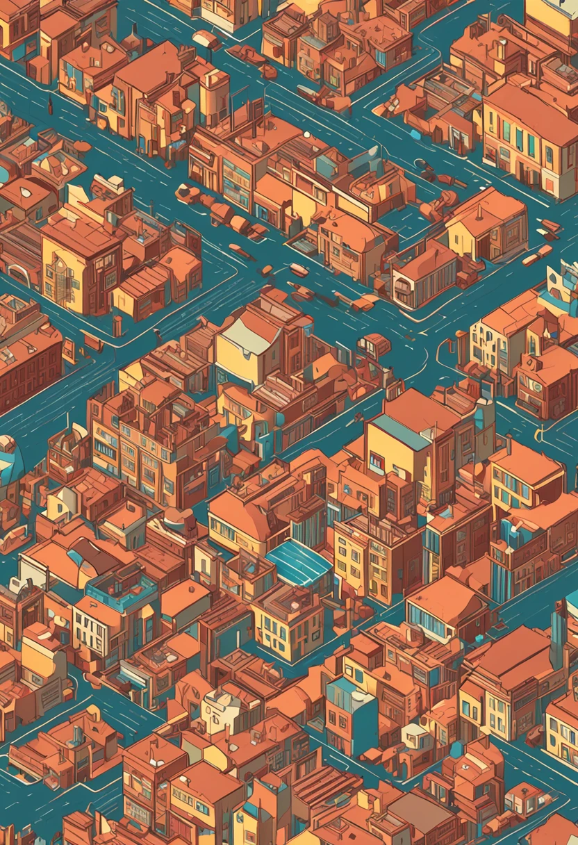 Desenhe uma cidade 3d isometrica