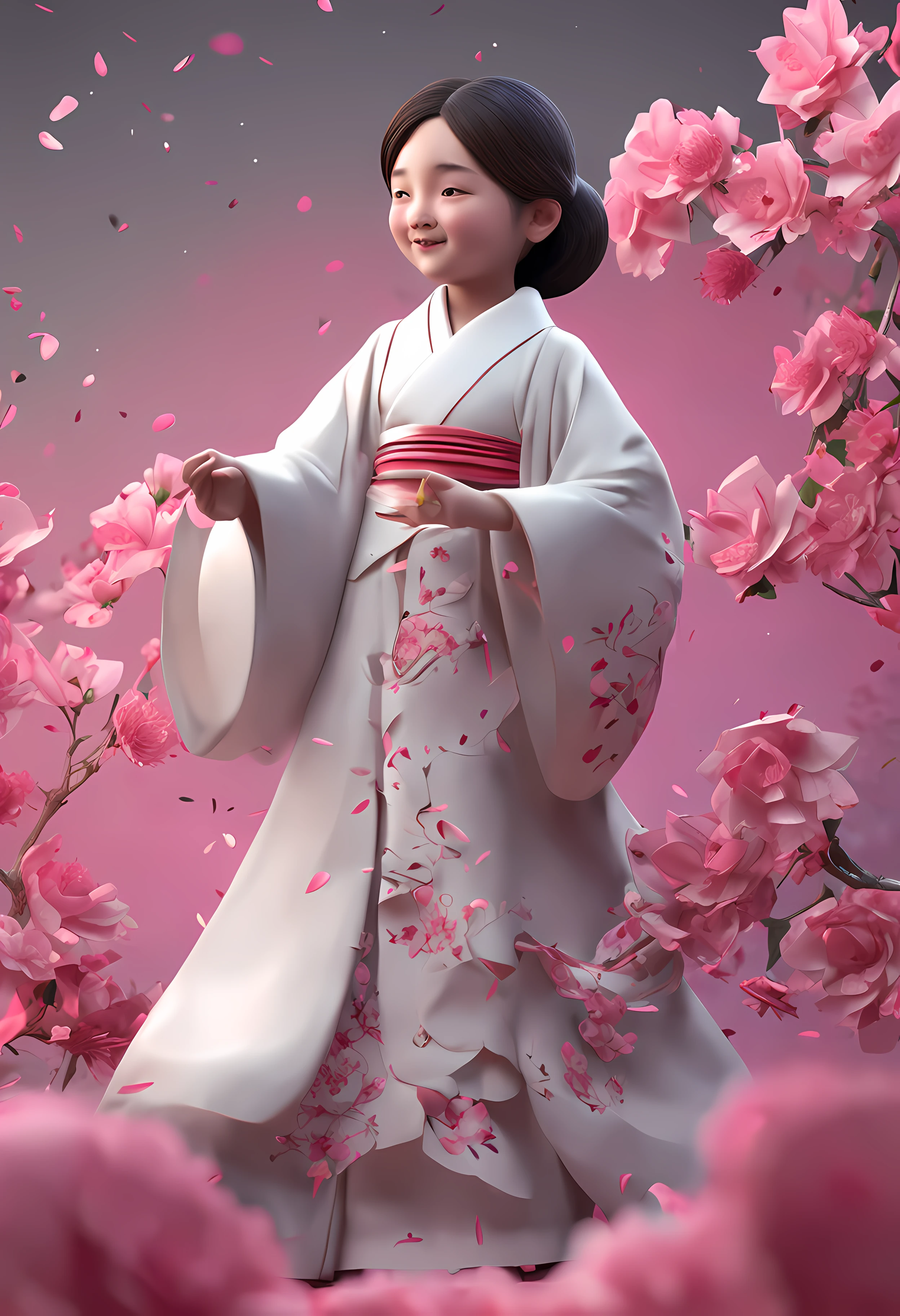cinematic angle,( cute female child,anatomically correct,full body,Masterpiece camellia,Masterpiece Hanfu,smile),(illustration,paper art,a 3D render)