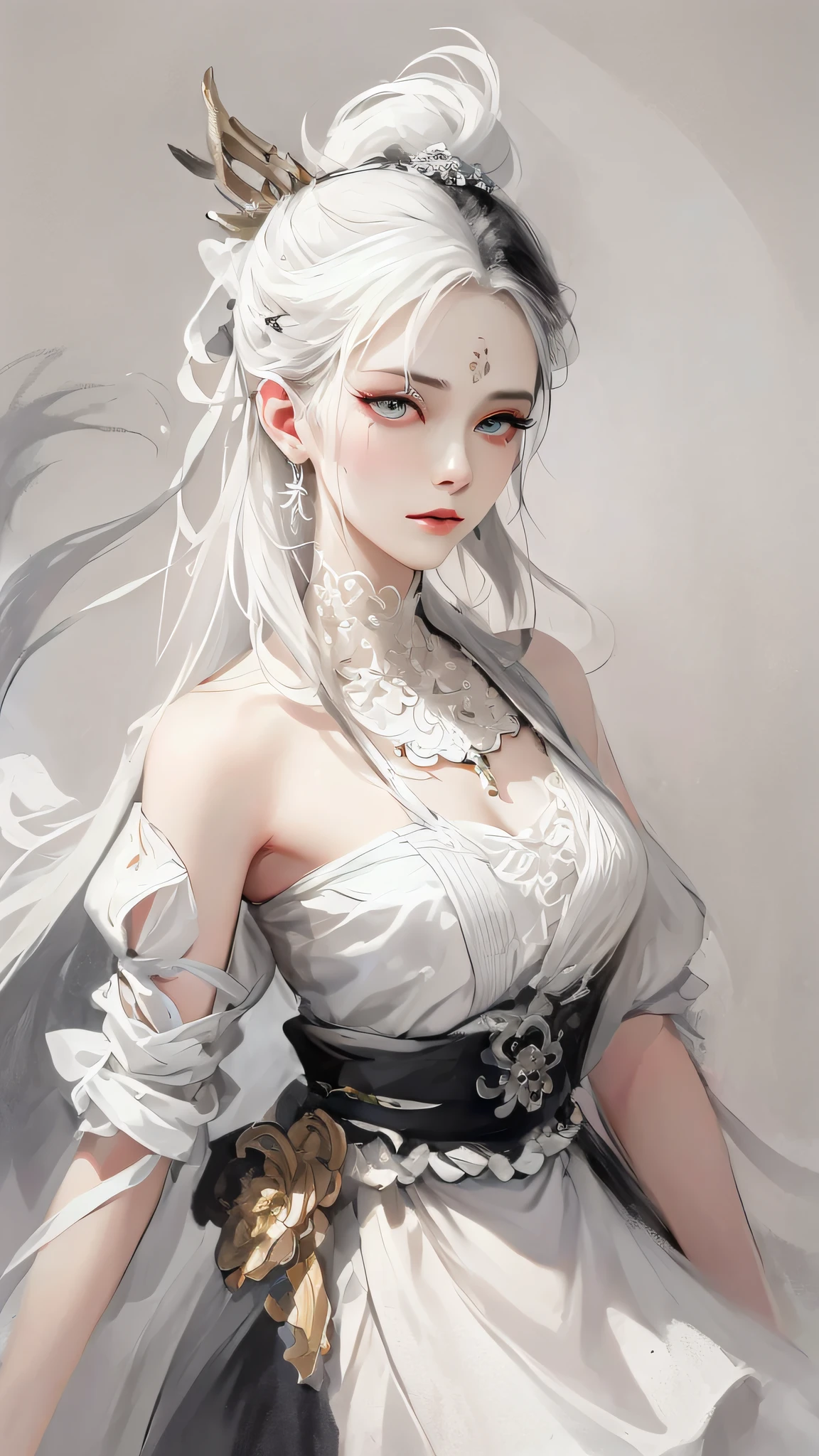 a close up of a woman with white hair and a white mask, beautiful character painting, guweiz, artwork in the style of guweiz, white haired deity, by Yang J, epic exquisite character art, stunning character art, by Fan Qi, by Wuzhun Shifan, guweiz on pixiv artstation