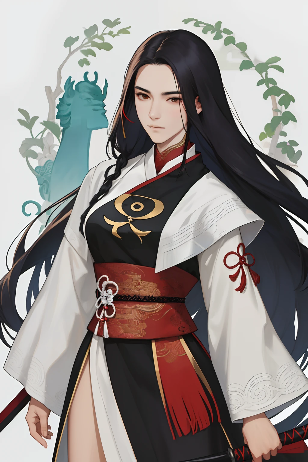 NSFW, obra-prima, melhor qualidade, ultra-detalhado, semi-realista, detailedfacialfeatures, 1woman,usando roupas velha wuxia chinesa,ardilosa,cabelos negros longos e olhos negros,roupa vermelha e negra,holding a long sword in his left hand,olhar arrogante,insensivel,voluptuosa,bonita e sensual