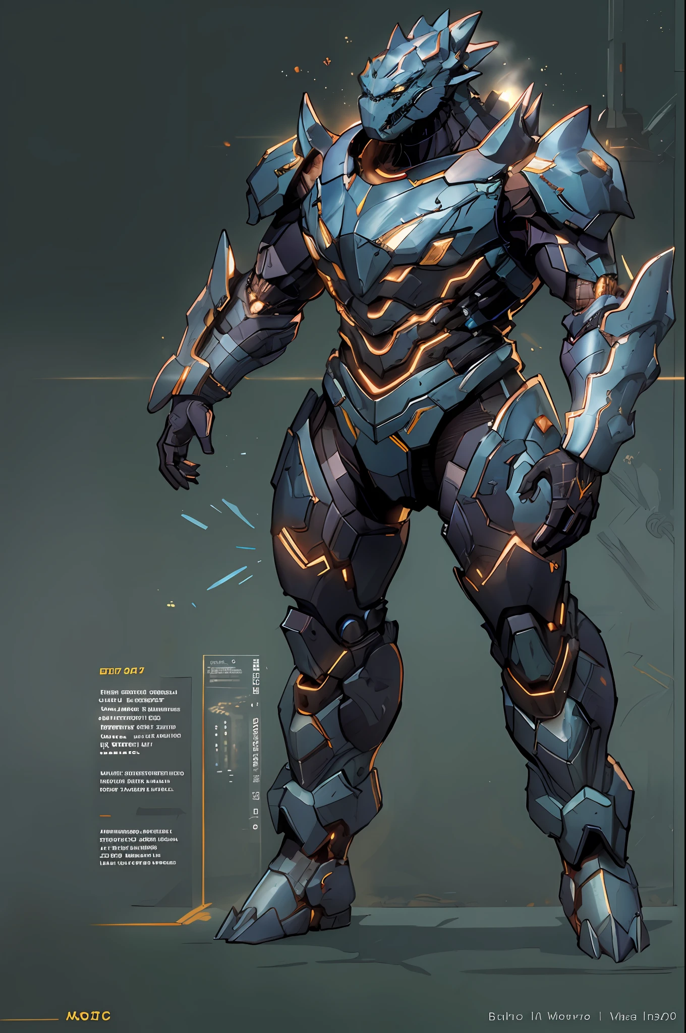 A high-tech combat armor suit inspired by Godzilla concept, Godzilla concept biotech battle armor, (Natural light, professional lighting:1.2, cinematic lighting:1.5, best shadow), (masterpiece:1.5), high definition, best quality, ultra-detailed, extremely delicate, anatomically correct, creativity, RAW photo, unreal engine 5, High-tech armored suits, psychedelic details, BiophyllTech, (add electric power around), fantasy, ultra intricately detailed, Ultra-complex design, A bio-sensitive high-tech battle armor suit infused with Godzilla characteristics, The angular design on the body is illuminated and the display is charging, (energy waves, Energy particles), octane render, perfect images quality, realistic, sure real, full hd, 32k, ((character concept art)), full body character drawing