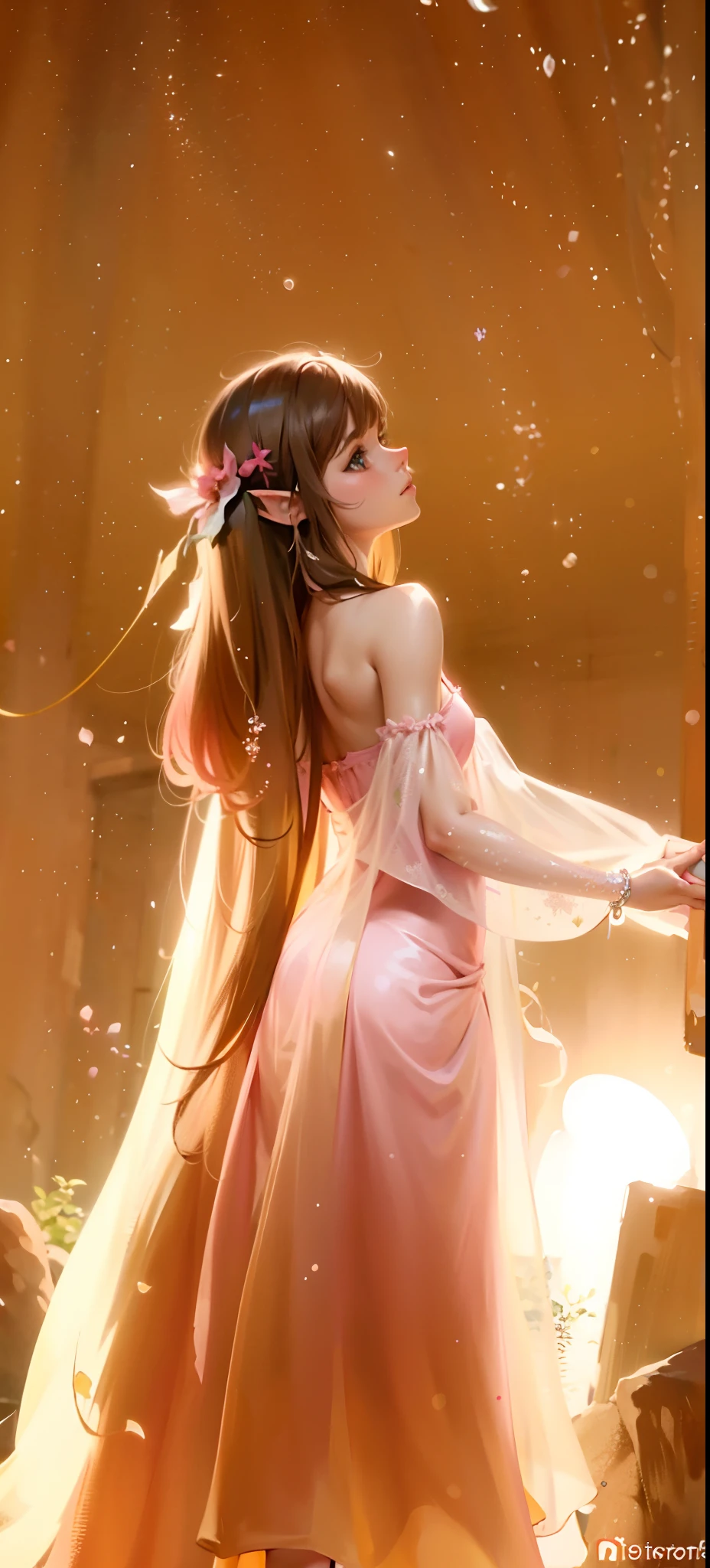 "((Uma personagem feminina, Pink fairy dress), Underwater tropical fish, k hd, female elf, 4k)high detal，tmasterpiece"