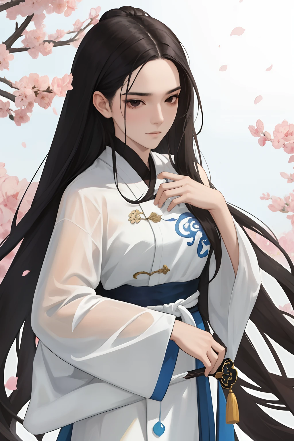 NSFW, obra-prima, melhor qualidade, ultra-detalhado, semi-realista, detailedfacialfeatures, 1woman,usando roupas velha wuxia chinesa,ardilosa,long flowing black hair and black eyes,roupa negra,holding a long sword in his left hand,olhar arrogante,insensivel,voluptuosa,bonita e sensual,mamas