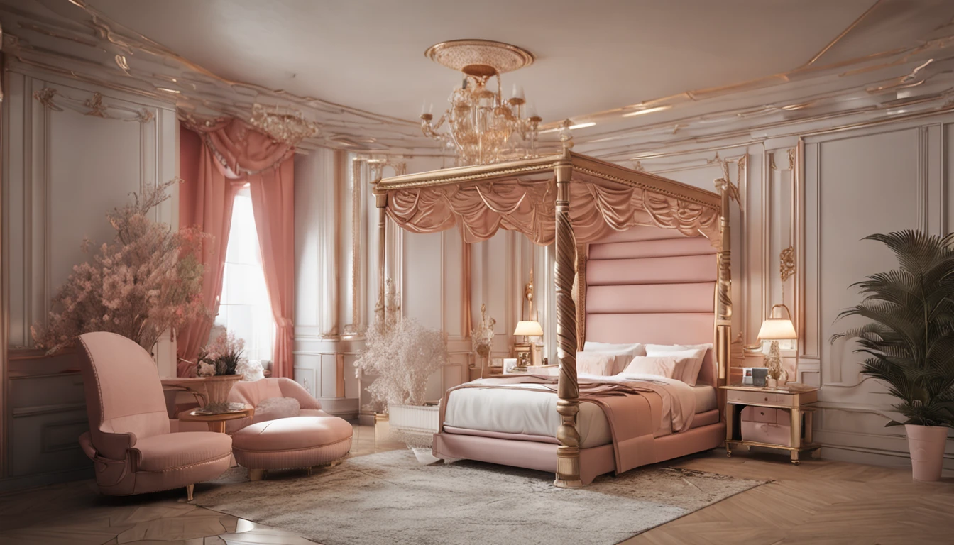 (professional 3d rendering:1.5) af (Actual:1.1) world's best artwork, (((full interior for luxury royal bedroom, light red tones)), unified rendering best 8k, very good light, extremely detailed, brilliant, photo-realistic, Realistic, Sharp focus, 8K , (Very detailed: 1.1), Sharp focus, (Studio Light Lighting), art station