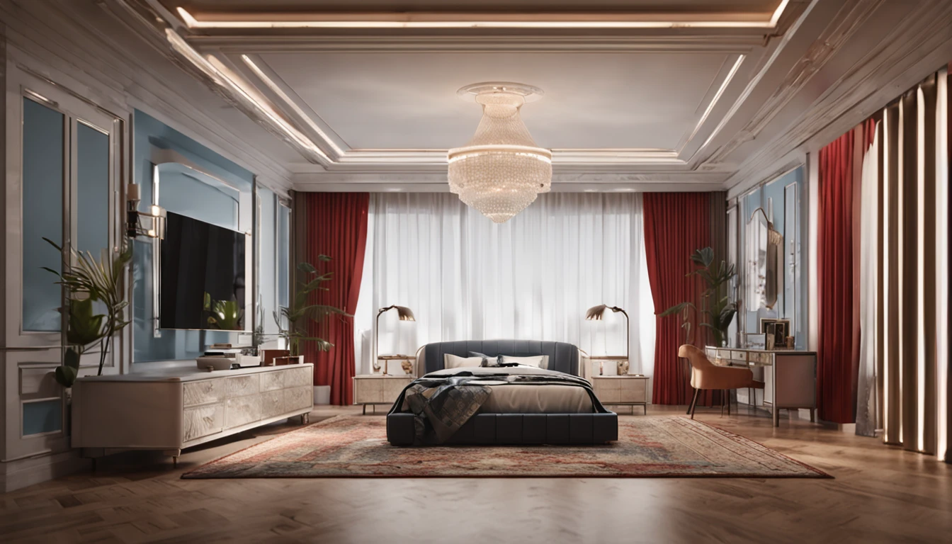 (professional 3d rendering:1.5) af (Actual:1.1) world's best artwork, (((full interior for luxury royal bedroom, light red tones)), unified rendering best 8k, very good light, extremely detailed, brilliant, photo-realistic, Realistic, Sharp focus, 8K , (Very detailed: 1.1), Sharp focus, (Studio Light Lighting), art station