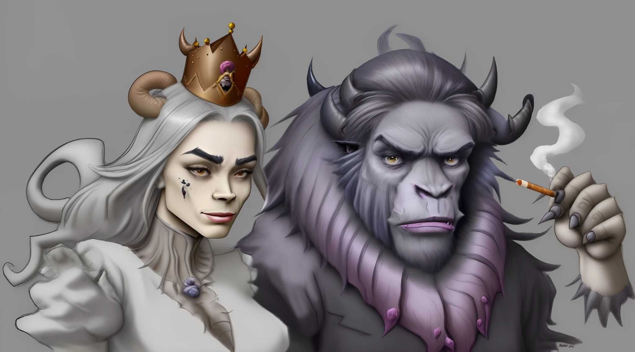 "a cartoon woman wearing a crown and smoking a cigarette, rat with crown, rat king, royal attire akira, by derek zabrocki, inspired by Alex Petruk APe, bored ape nft, rasputin as grubhub character, god save the queen!!!, woman, by Alex Petruk APe, by Jeka Kemp, extremely high quality artwork, very good image positive_v1.3, ng_deep positive_v1_75t, (beautiful face:0.8),cross-eyed,sketches, (beast quality:2), (high quality:2), (good quality:2), ((monochrome)), ((gray scale)), skin spots, acnes, good anatomy, Deep Positive, facing away, tilted head, good anatomy, giood hands, 8kk quality, good feet, cropped, best quality, high quality, best quality, jpeg artifacts, fewer digits, long neck, cross-eyed, polar lowres, good body, good proportions, gross proportions, ((repeating hair))."