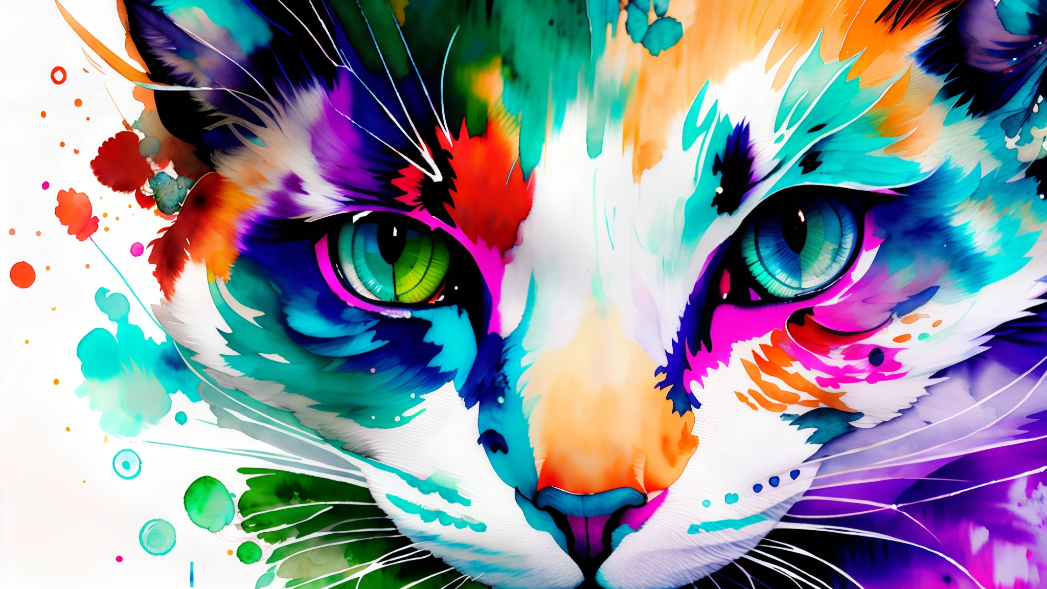 Wtrcolor style, number art (cat character), offcial art, frontal, Smiling, Masterpiece, Beautiful, ((aquarelle)), facepaint, paint splatter, Intricate details. Highly detailed, Detailed eyes, [Dripping:0.5], trending on artstationh, author：Rachel Walker