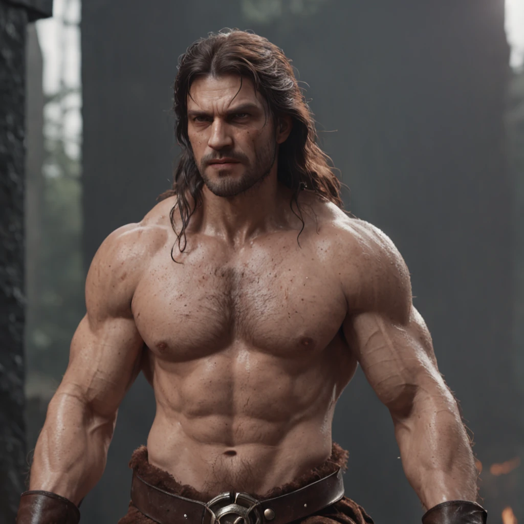 (professional 3d render:1.3) af (Realistic:1.3) most beautiful artwork photo in the world，Features soft and shiny male heroes, ((Epic hero fantasy muscle man rough wet hero angry look long hair short beard and ferocious expression in dynamic pose, Fantastic location, Majestic cluttered environment)), full body 8k unity render, action  shot, skin pore, very dark lighting, heavyshading, Detailed, Detailed face, (vibrant, photograph realistic, Realistic, Dramatic, Dark, Sharp focus, 8K), (Old leather garments damaged by weathering:1.4), ((((Wear fur)))), (Intricate:1.4), decadent, (Highly detailed:1.4), Digital painting, rendering by octane, art  stations, concept-art, smooth, Sharp focus, illustration, Art germ, (loish:0.23), wlop ilya kuvshinov, and greg rutkowski and alphonse mucha gracias, (Global illumination, Studio light, volumettic light), heavy rain, particles floating, lotr, fantasy, elf, full bodyesbian, ((Dark and ancient city background:1.3)),CGSesociety,art  stations