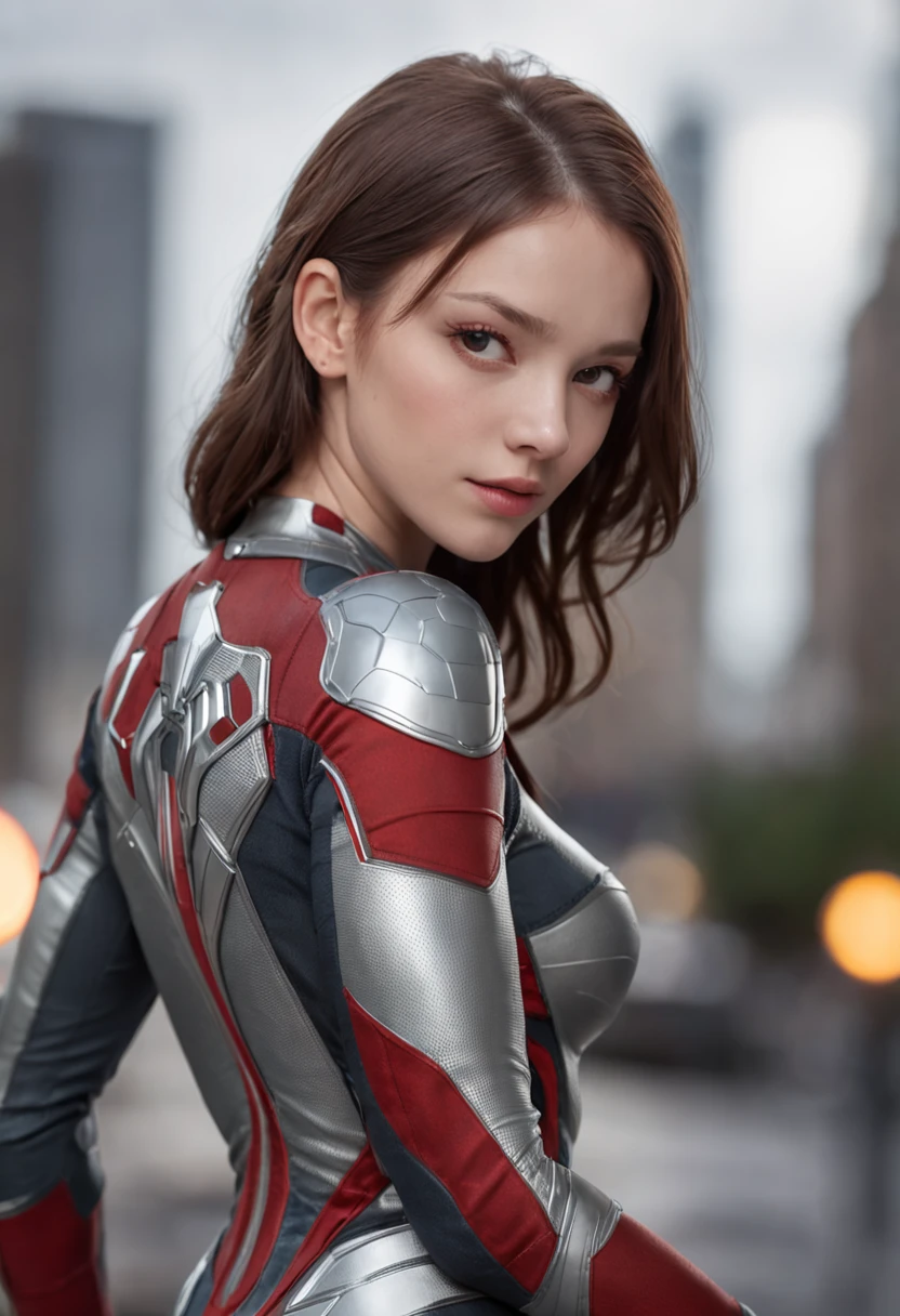 RAW, Masterpiece, Super Fine Photo, Best Quality, Ultra High Resolution, Photorealistic Photorealism, Sunlight, Full Body Portrait, Amazing Beauty, Dynamic Pose, Delicate Face, Big Breasts, Vibrant Eyes, (from the side), She Wears Futuristic Steel Woman Spider-Man costume, Very Detailed Background, Detailed Face, Detailed Complex Busy Background, Messy, Gorgeous, Milky White, Highly Detailed Skin, Realistic Skin Details, Visible Pores, Sharp Focus, Volume Fog, 8k UHD, DSLR camera, high quality, film grain, fair skin, photorealism, lomography, huge metropolis in a future dystopia, seen from below, translucent