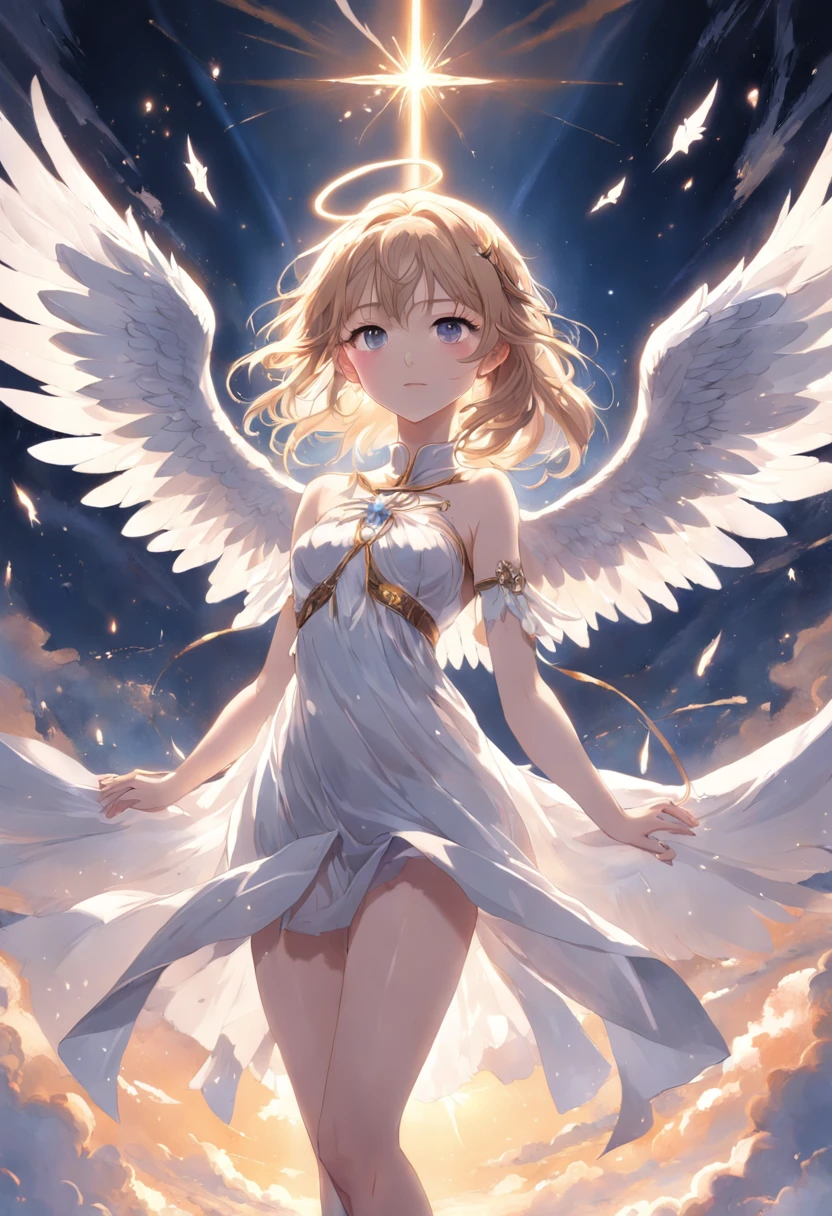 Beautiful Angel、face perfect、beautiful dress、large wings、a smile