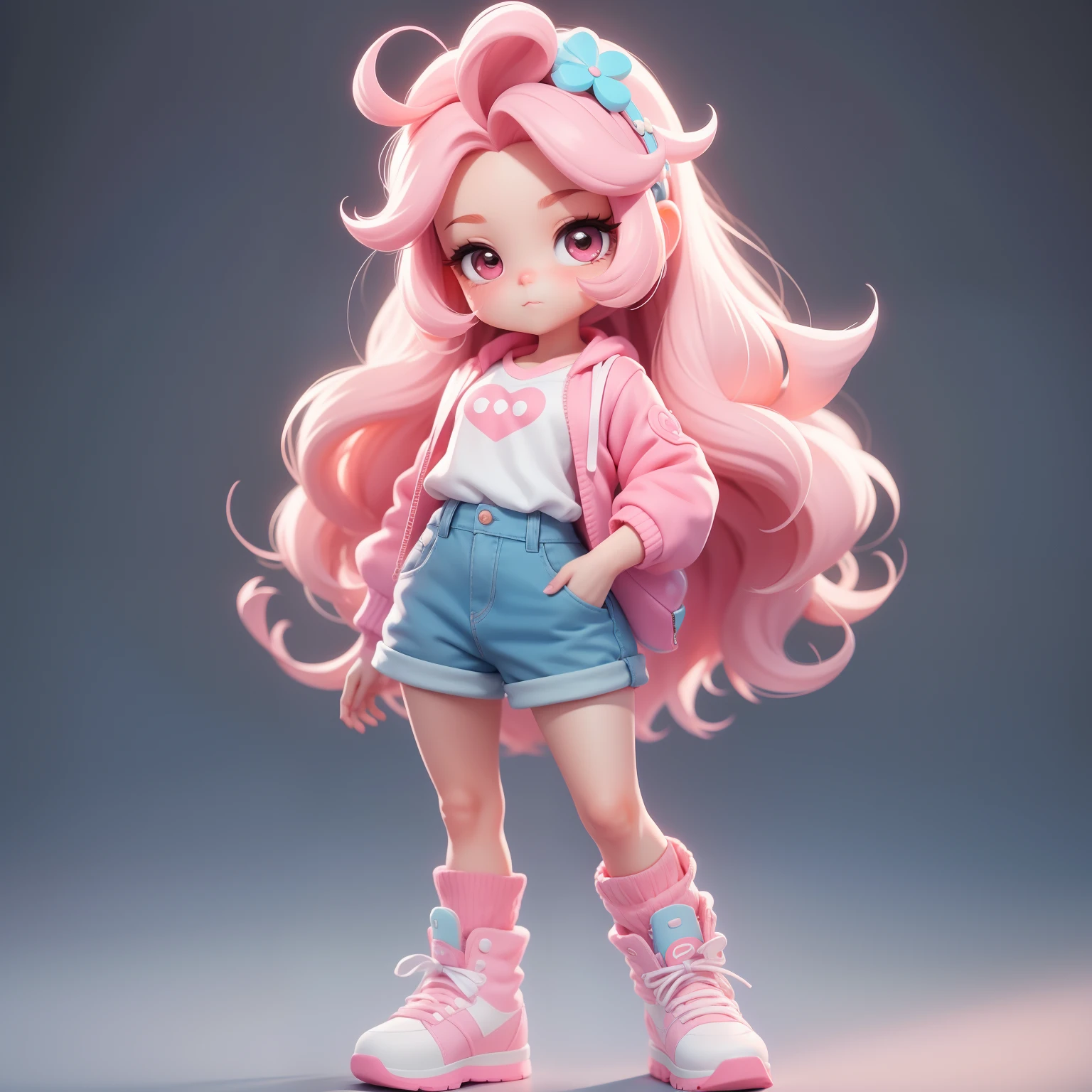 a super cute girl, full body, dreamy cute hair accessoriesPopmart Blind Box, IP design, clean and bright background3D rendering, OC rendering, 8k, soft focus, fine Glossysuper detail --ar 3:6 50 --q 2 --niji 5 --style expressive --s 2