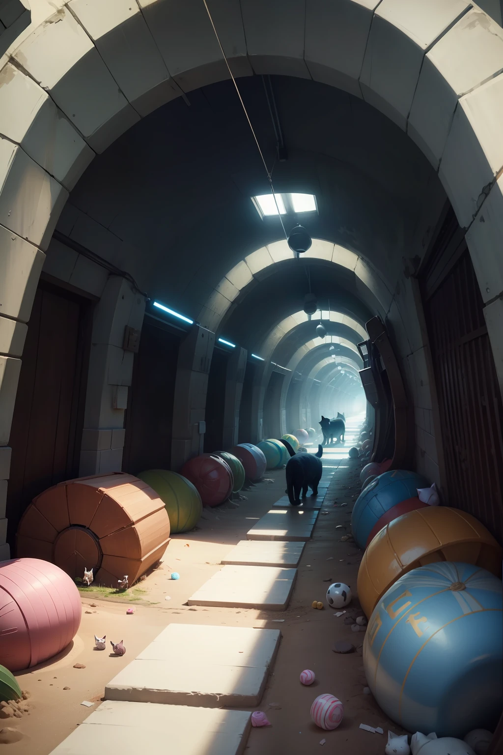 When you go through the tunnel、Cats wander into a whole new world。 There is a pile of sweets and a river of toys.、It's like a dream place。