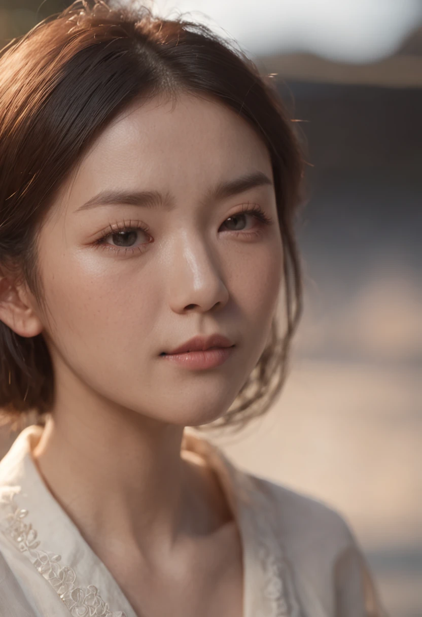 A Japanese Woman, 20 years old, 3D, 8K, octane render, a constructed photography, morning, sunkissed, in the style of chiaroscuro, portraiture with emotion, light-focused, high detail