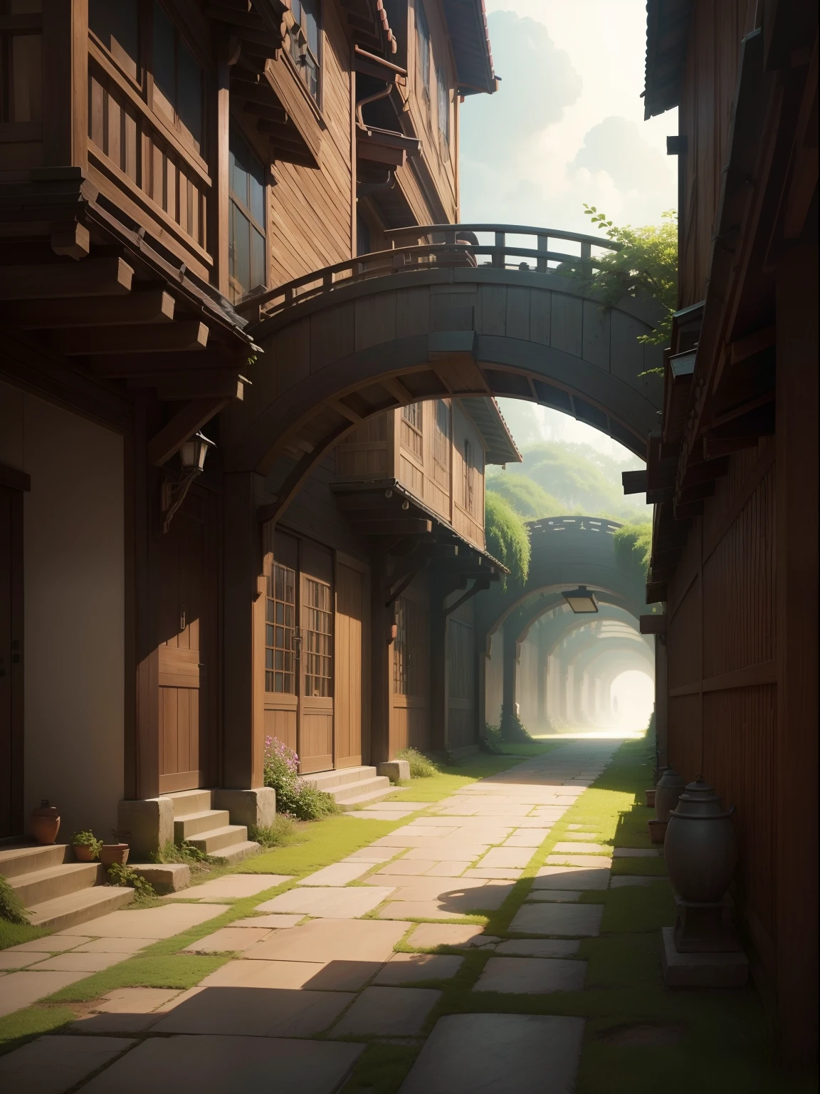 Realistic and beautiful numbers々Images with many tunnels、"They say it's an earthen pipe.、Atmosphere like Studio Ghibli and Hayao Miyazaki works、Generates images that will captivate you with lots of sweets。