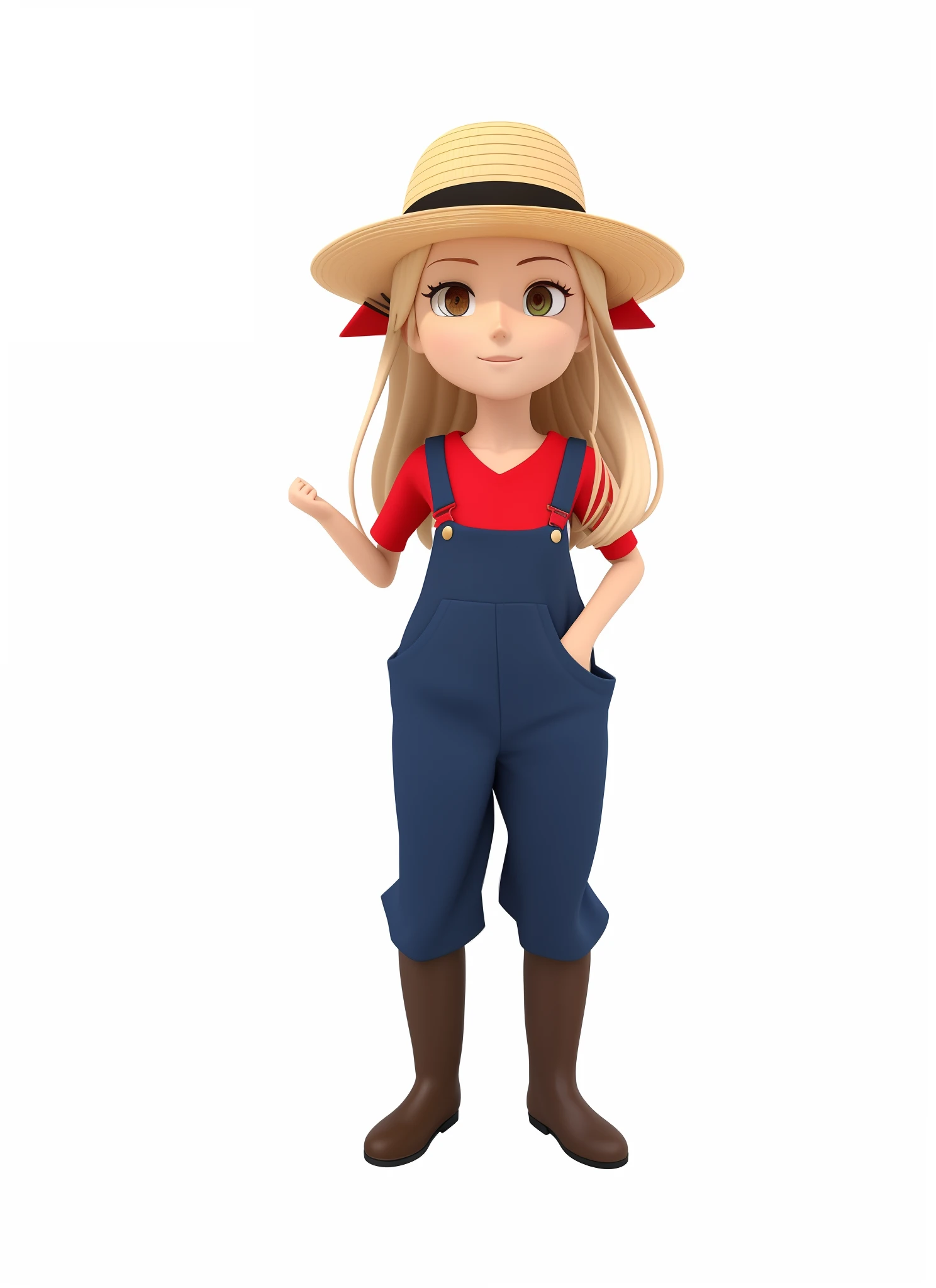 Garota jovem, A closeup of a cartoon character wearing a straw hat, (((olhos castanhos))), personagem estilizado, animation character, render 3d estilizado, personagem 3d, personagem altamente detalhado, anime estilizado, 3d estilizado, render personagem, modelo de personagem, corpo inteiro