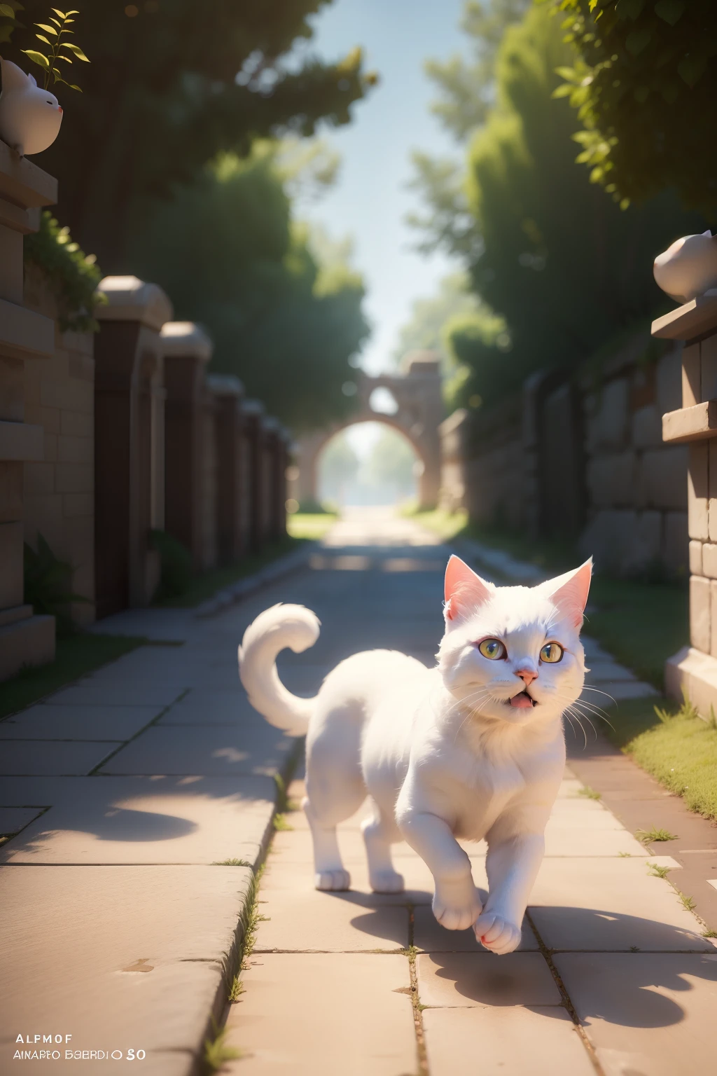 Alafed image of a white cat running towards an earthen pipe, animation character, cute 3d render, White cat, pixar renderman render, Rendered on Pixar, white ( Cat ) girl, 3D Animation, 3 d animated, Pixar Animation，Hyper Detailed, 3d rendering stylized, Pixar CGI, Pixar 3D Animation Style, CGI Animation,run,profile,Multiple sheets,laugh,