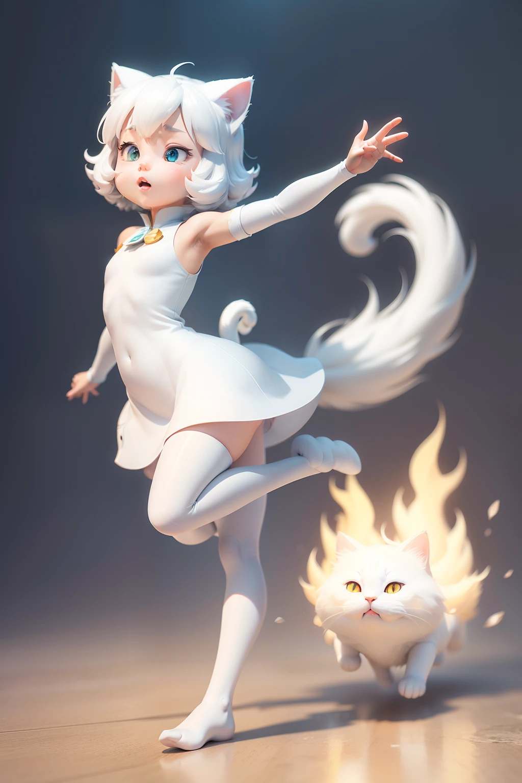 Alafed image of a white cat running, animation character, cute 3d render, White cat, pixar renderman render, Rendered on Pixar, white ( Cat ) girl, 3 d animated, 3D Animation, Pixar Animation，Hyper Detailed, 3d rendering stylized, Pixar CGI, Pixar 3D Animation Style, CGI Animation ,appearance々Angle,Multiple sheets,,different angles, character sheet, ghibli style, childrens book, illustration, --niji 5 --ar 16:9 -