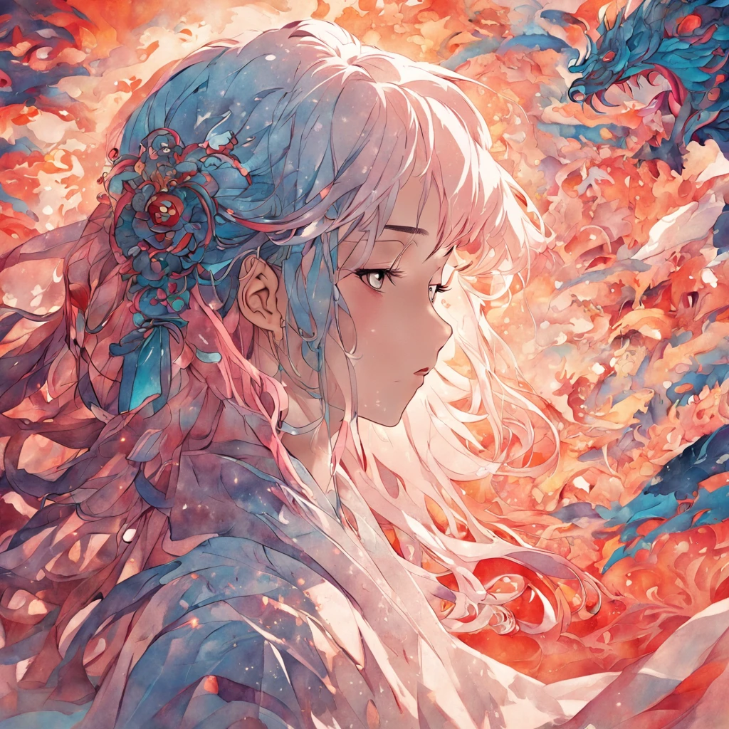 (White background:1.4),(Silhouette of a girl's head, Eyes closed, colorfull long hair, Oriental elements),(Chinese illustration:1.3,paper art:1.3, Quilted paper art:1.2),( reasonable design, Clear lines, High sharpness,Best quality, Very detailed, Masterpiece, movie light effect, 4K )